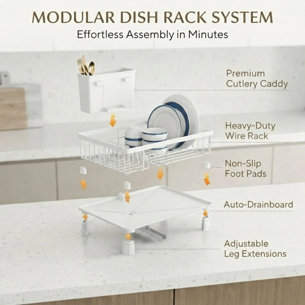Dish Drying Rack with Drainboard and Utensil Holder for Kitchen - White - Home & Garden > Kitchenware > Dish Racks - Rivercity House & Home Co. (ABN 18 642 972 209) - Affordable Modern Furniture Australia