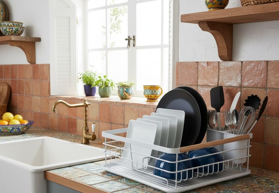 Dish Drying Rack with Wooden Handles, Removable Cutlery Holder & Drainboard for Kitchen Countertop - Stainless Steel - Home & Garden > Kitchenware > Dish Racks - Rivercity House & Home Co. (ABN 18 642 972 209) - Affordable Modern Furniture Australia