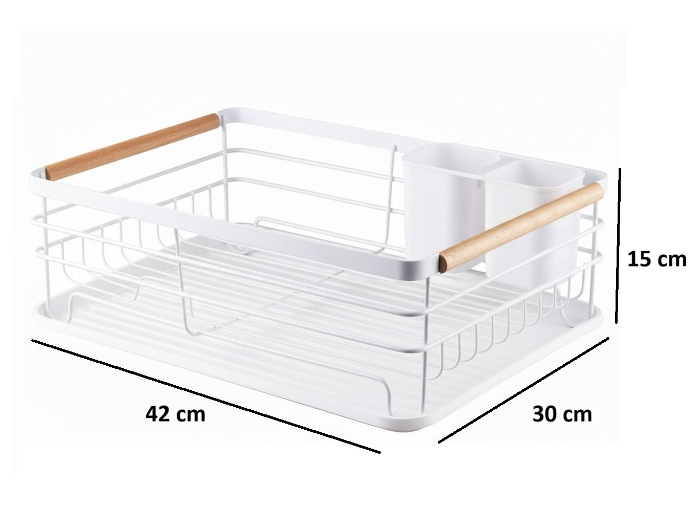 Dish Drying Rack with Wooden Handles, Removable Cutlery Holder & Drainboard for Kitchen Countertop - Stainless Steel - Home & Garden > Kitchenware > Dish Racks - Rivercity House & Home Co. (ABN 18 642 972 209) - Affordable Modern Furniture Australia
