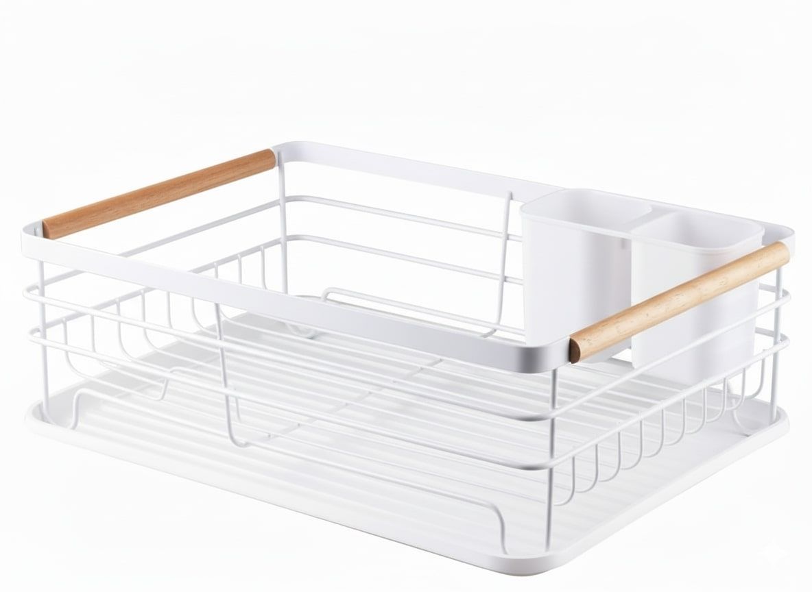 Dish Drying Rack with Wooden Handles, Removable Cutlery Holder & Drainboard for Kitchen Countertop - Stainless Steel - Home & Garden > Kitchenware > Dish Racks - Rivercity House & Home Co. (ABN 18 642 972 209) - Affordable Modern Furniture Australia