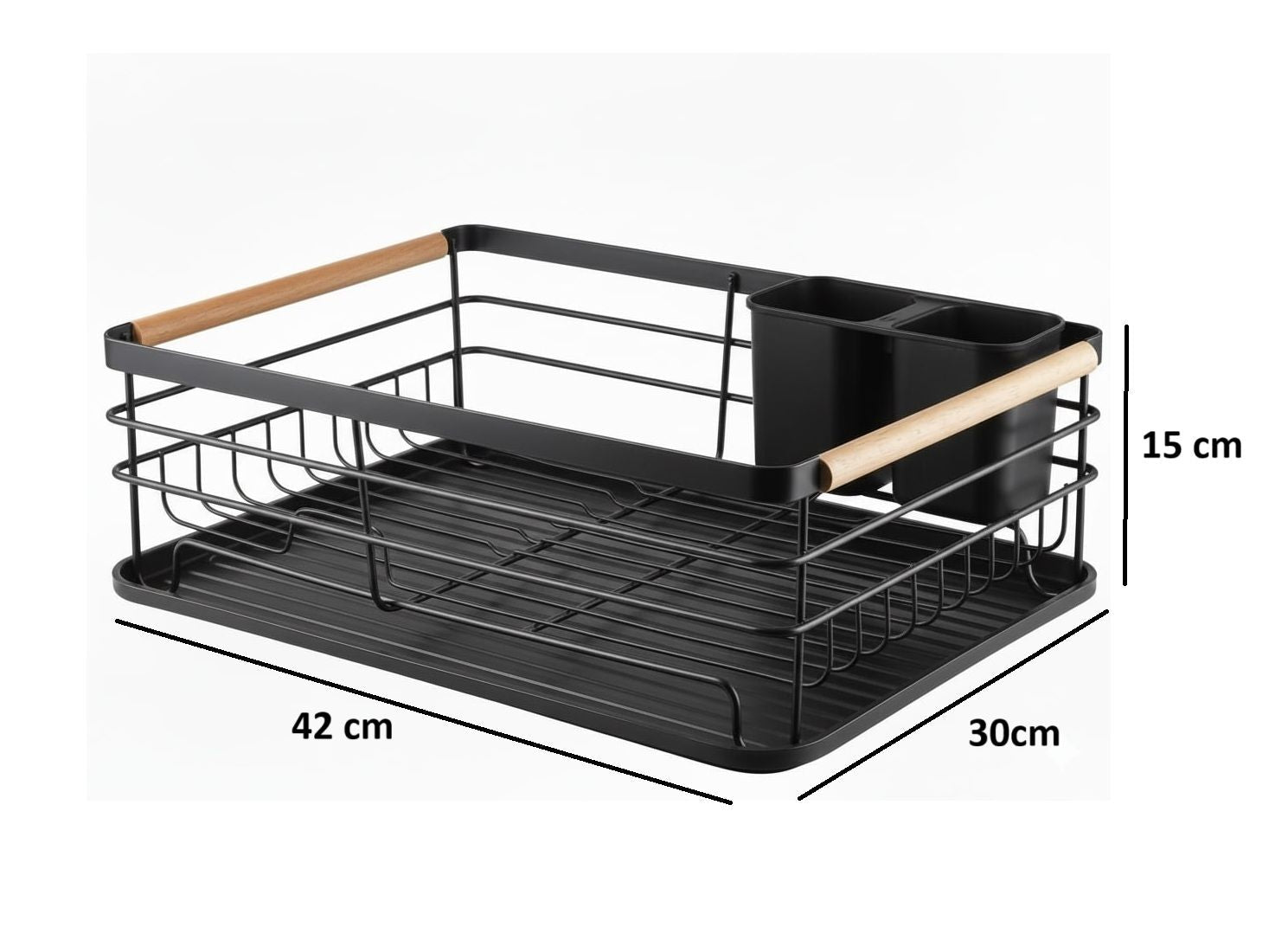 Dish Drying Rack with Wooden Handles, Removable Cutlery Holder & Drainboard - Natural Wood & Stainless Steel - Home & Garden > Kitchenware > Dish Racks - Rivercity House & Home Co. (ABN 18 642 972 209) - Affordable Modern Furniture Australia