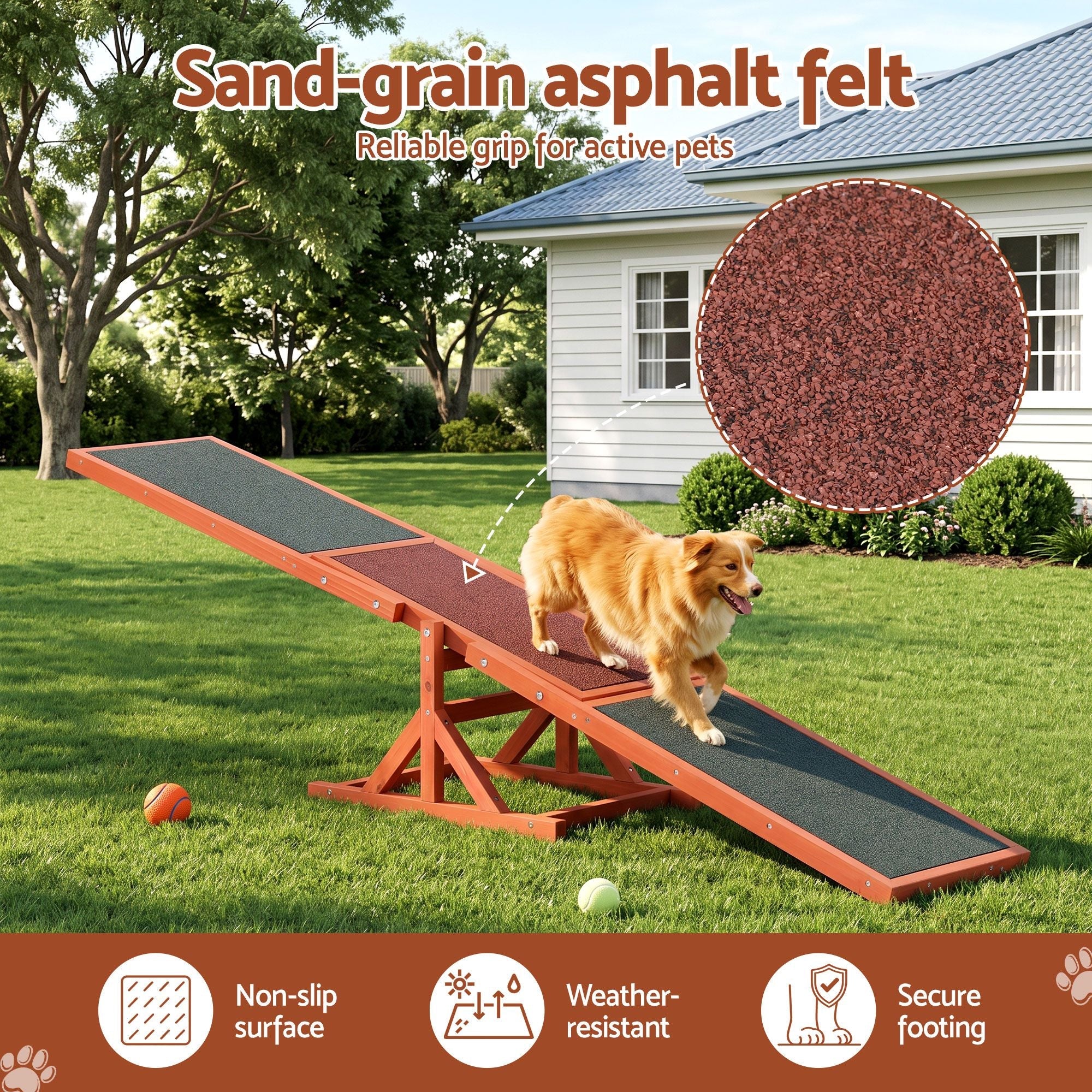 Dog Agility Seesaw 180cm for Obedience Training and Outdoor Play - Brown - Pet Care > Dog Supplies > Dog Training Aids - Rivercity House & Home Co. (ABN 18 642 972 209) - Affordable Modern Furniture Australia