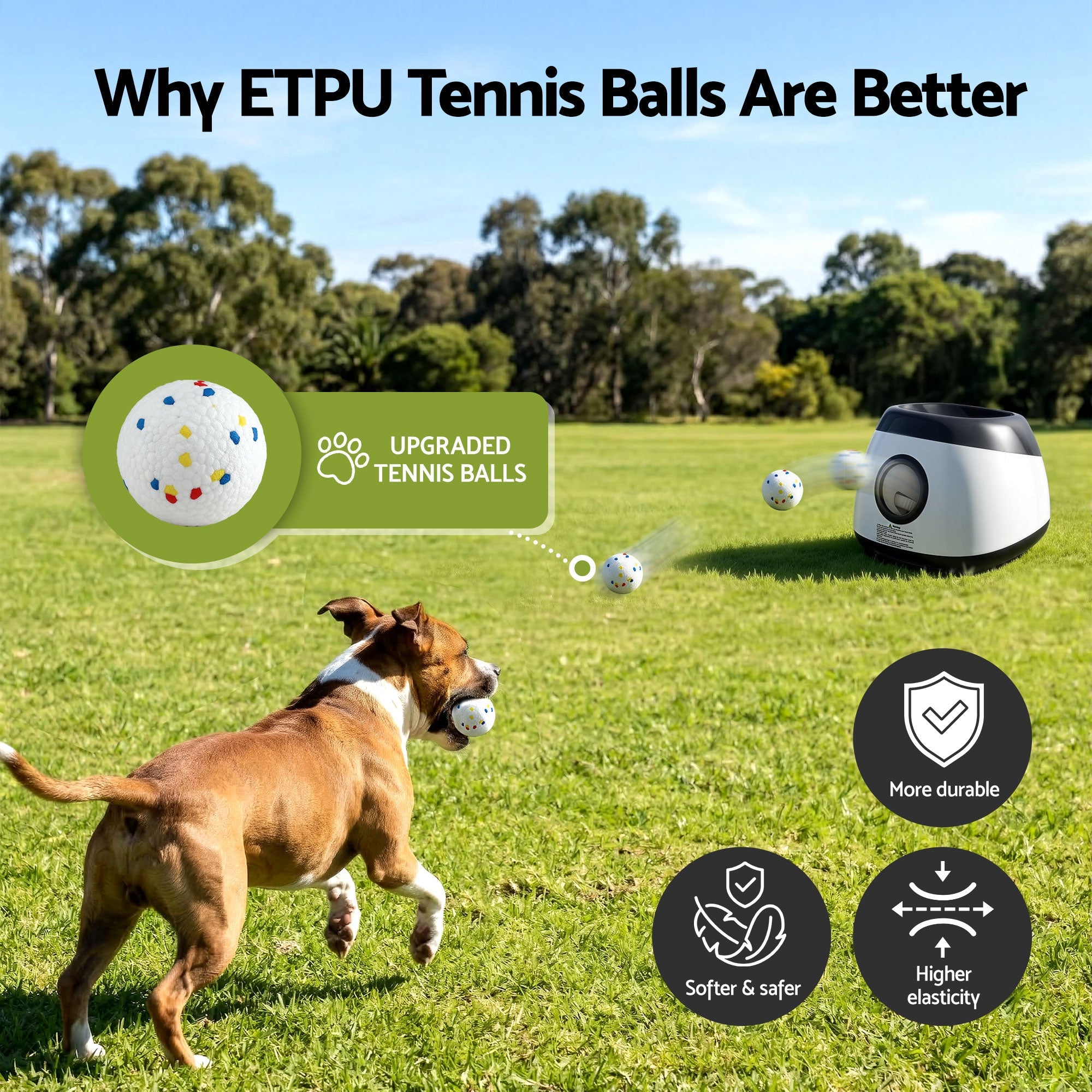 Dog Ball Launcher Thrower with 6 ETPU Balls and Adjustable 14/18/22m Distance - Black - Pet Care > Toys > Dog Toys - Rivercity House & Home Co. (ABN 18 642 972 209) - Affordable Modern Furniture Australia