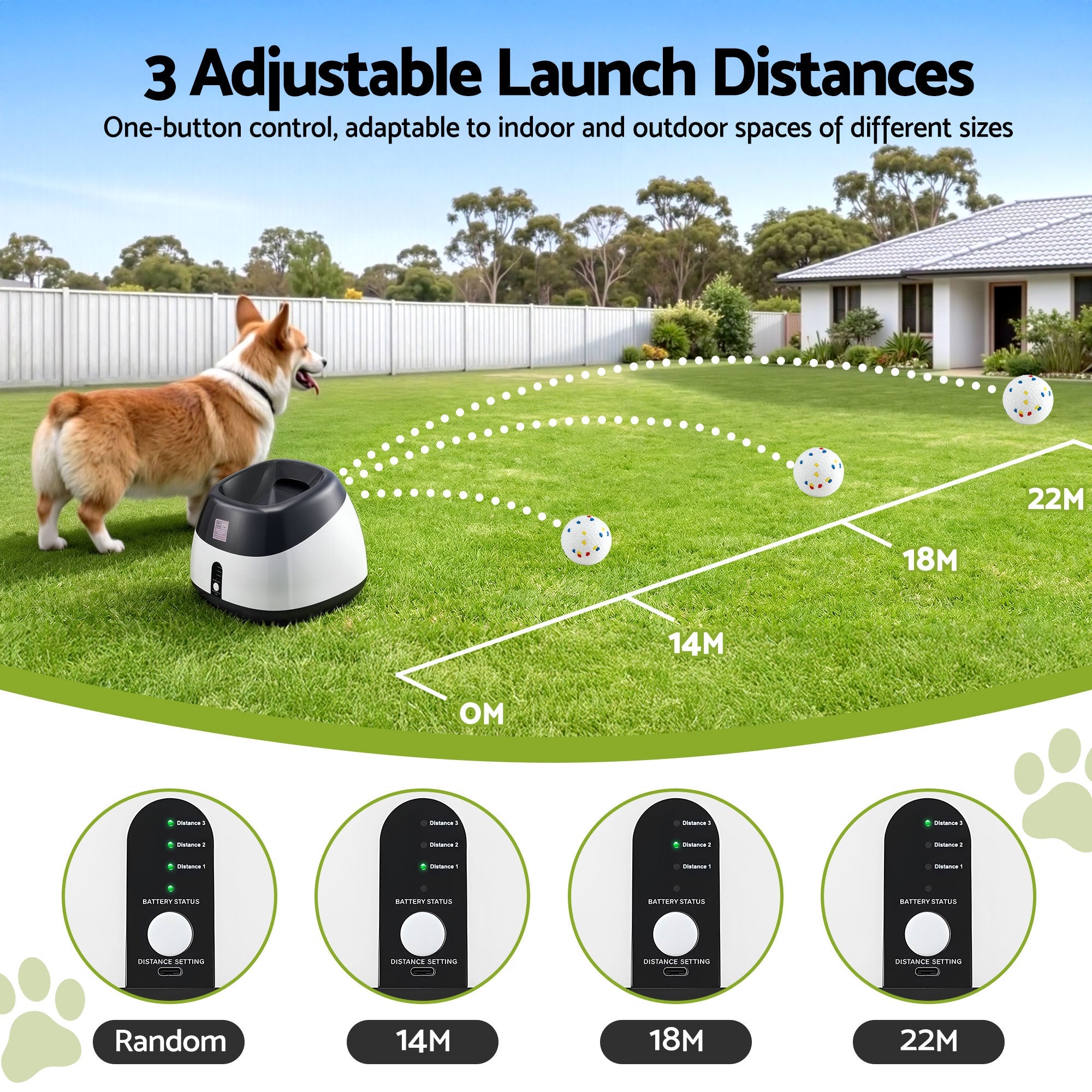 Dog Ball Launcher Thrower with 6 ETPU Balls and Adjustable 14/18/22m Distance - Black - Pet Care > Toys > Dog Toys - Rivercity House & Home Co. (ABN 18 642 972 209) - Affordable Modern Furniture Australia
