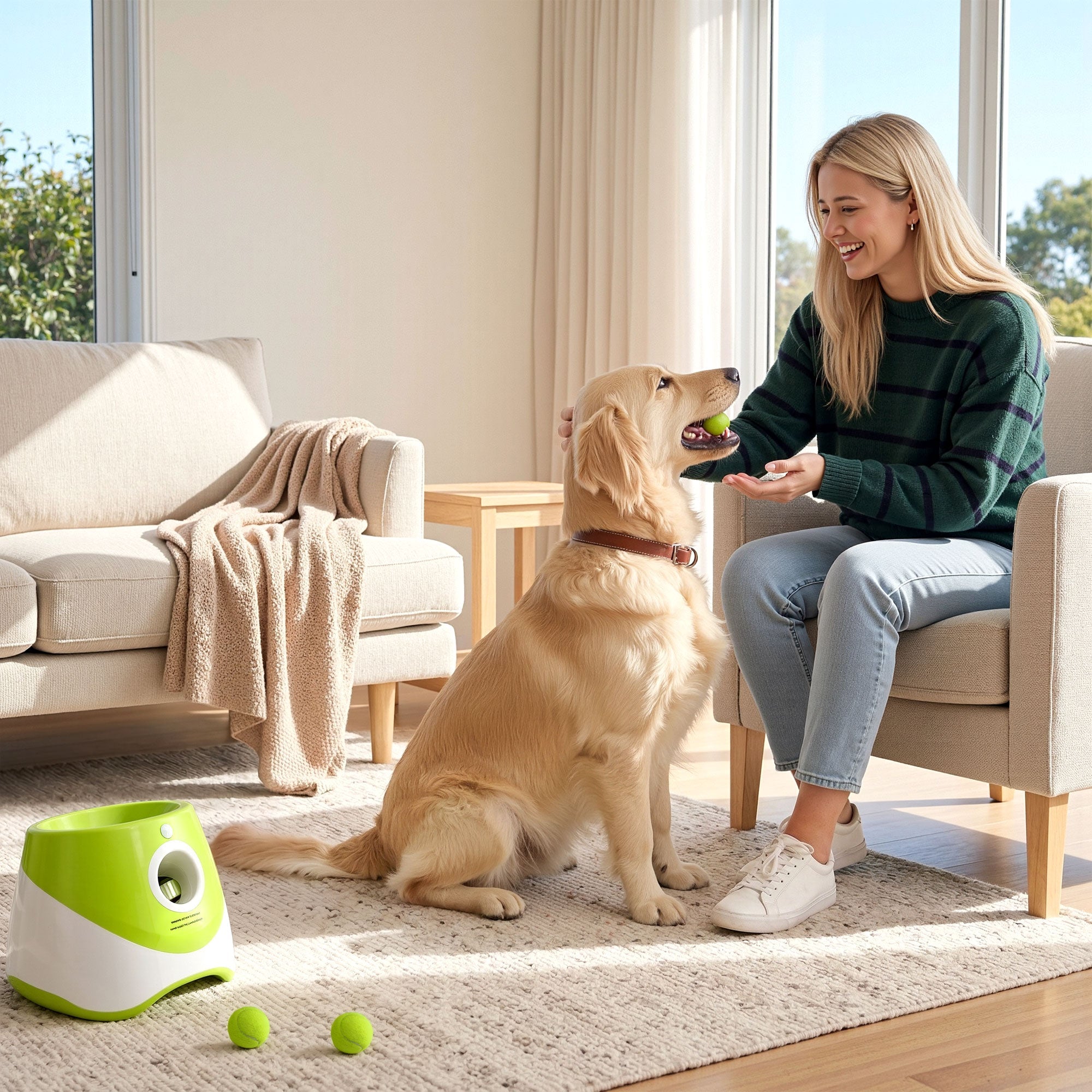 Dog Ball Launcher with 6 Balls and Adjustable 3/6/9m Distances - Green - Pet Care > Toys > Dog Toys - Rivercity House & Home Co. (ABN 18 642 972 209) - Affordable Modern Furniture Australia