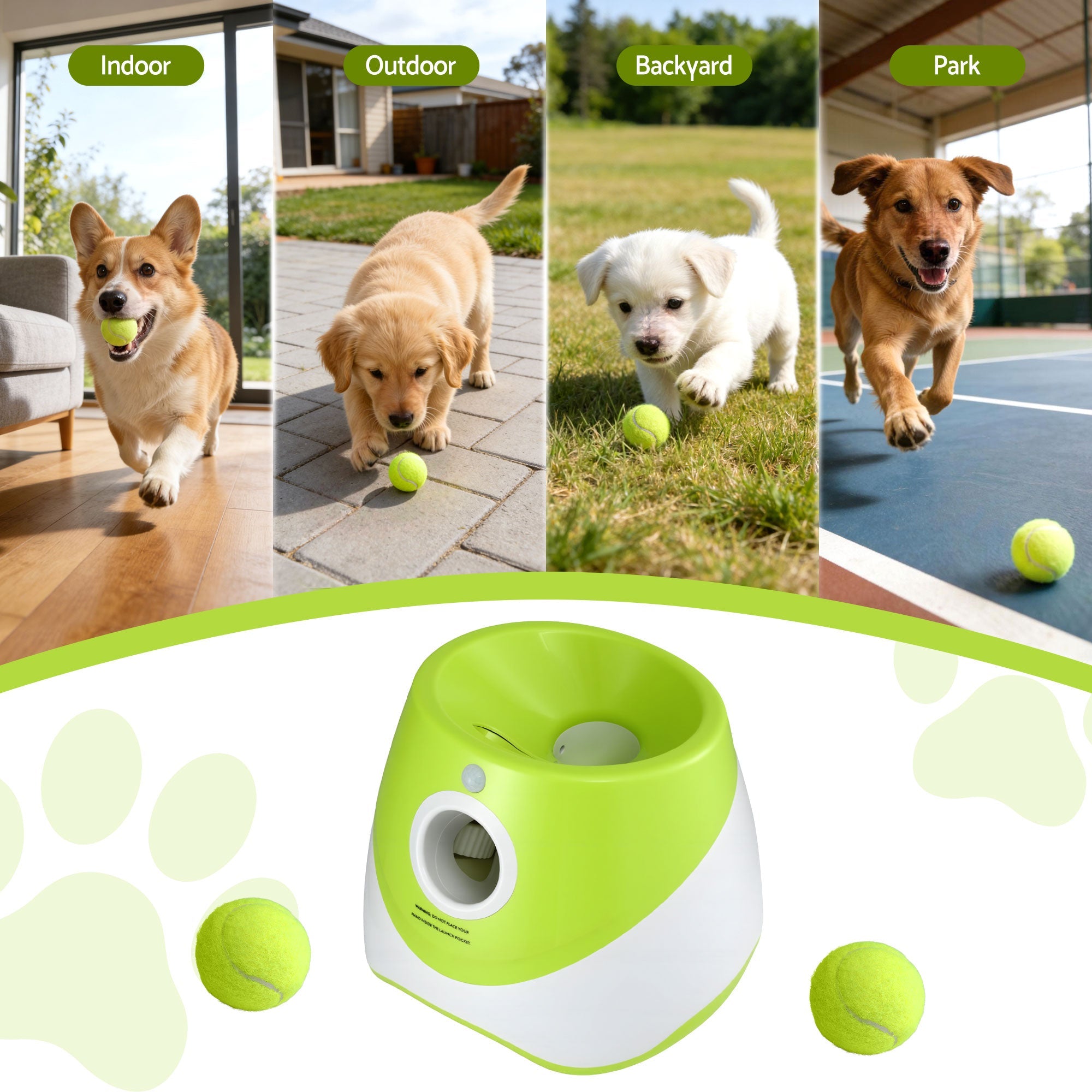 Dog Ball Launcher with 6 Balls and Adjustable 3/6/9m Distances - Green - Pet Care > Toys > Dog Toys - Rivercity House & Home Co. (ABN 18 642 972 209) - Affordable Modern Furniture Australia