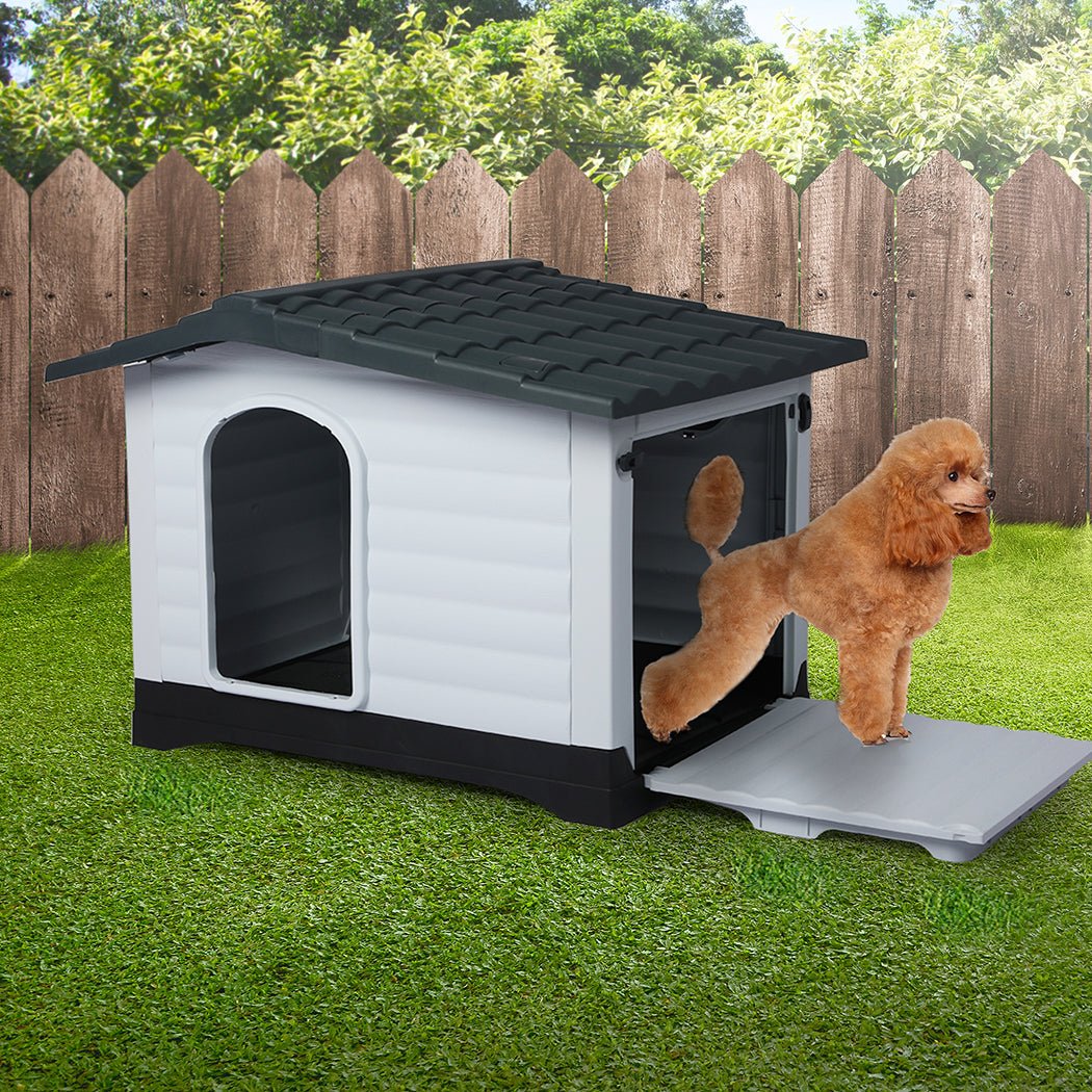 Dog Kennel Plastic Indoor Outdoor with Fold - Down Door - Grey - Rivercity House & Home Co. (ABN 18 642 972 209) - Affordable Modern Furniture Australia
