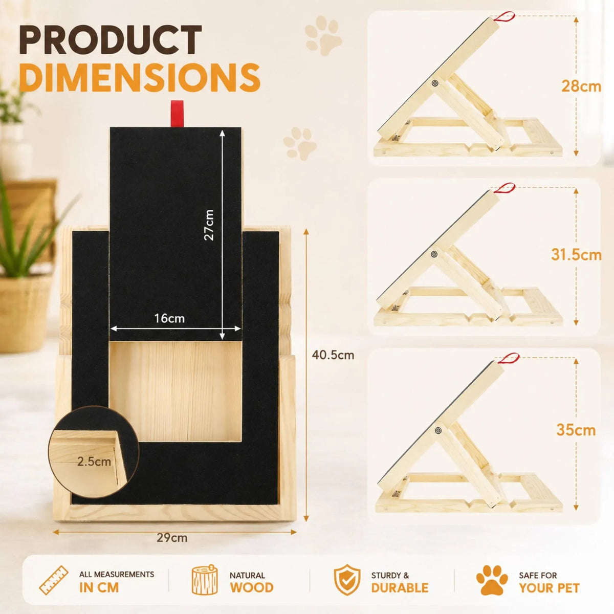 Dog Nail Scratch Board with Adjustable Height and Treat Drawer - Natural Wood - Pet Care > Cat Supplies > Cat Scratchers - Rivercity House & Home Co. (ABN 18 642 972 209) - Affordable Modern Furniture Australia