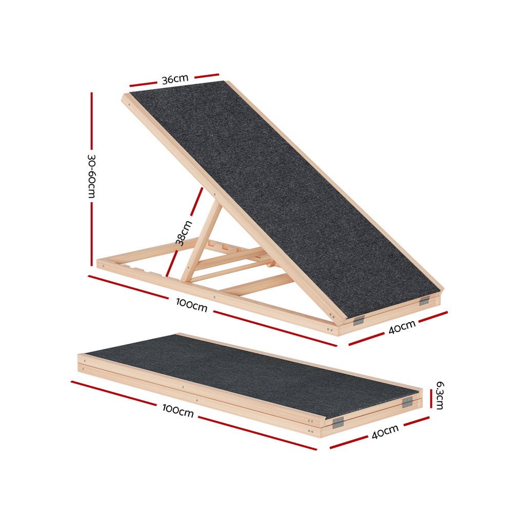 Dog Ramp 100cm Adjustable Height Wooden Steps Stairs For Bed Sofa Car Foldable - Pet Care > Dog Supplies > Dog Steps & Ramps - Rivercity House & Home Co. (ABN 18 642 972 209) - Affordable Modern Furniture Australia