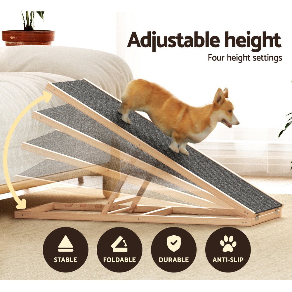 Dog Ramp 100cm Adjustable Height Wooden Steps Stairs For Bed Sofa Car Foldable - Pet Care > Dog Supplies > Dog Steps & Ramps - Rivercity House & Home Co. (ABN 18 642 972 209) - Affordable Modern Furniture Australia