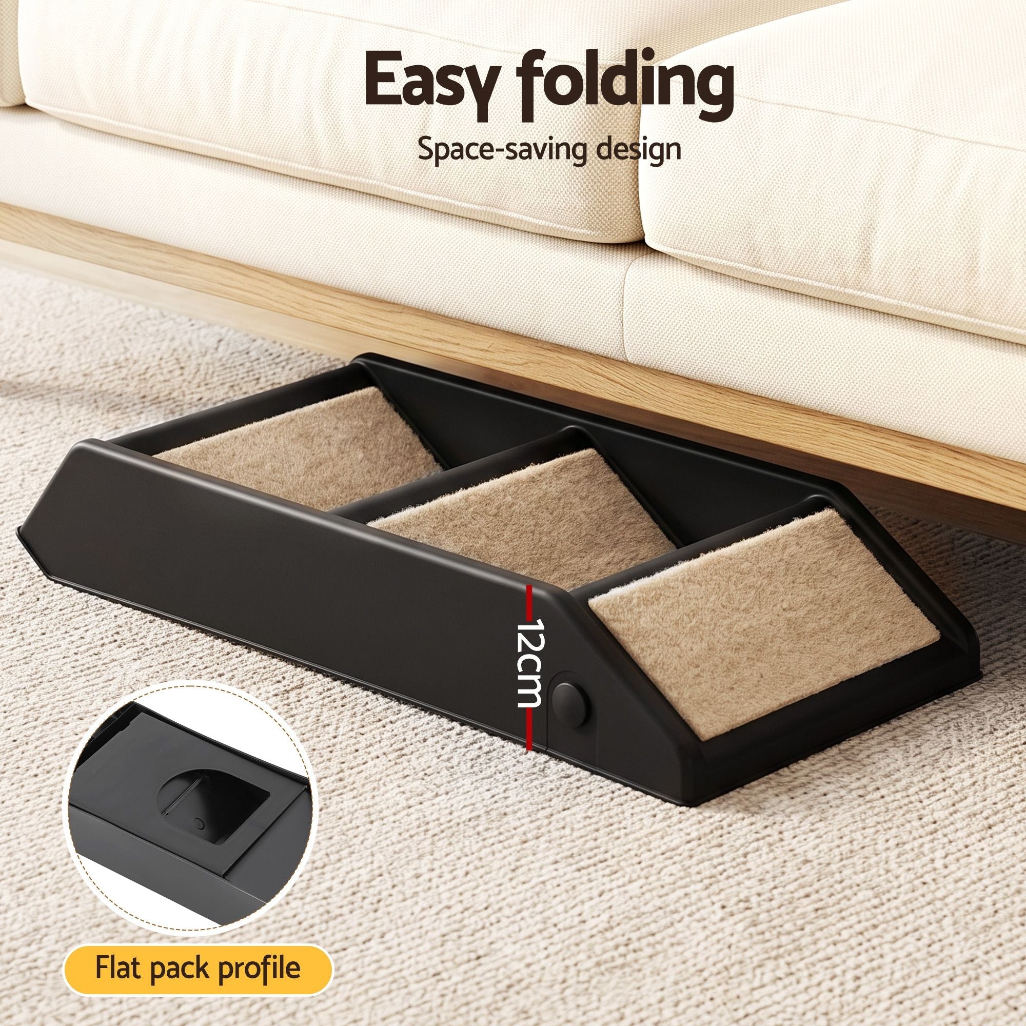 Dog Ramp 3-Step Foldable Pet Stairs for Bed Sofa Car Ladder - Black - Pet Care > Dog Supplies > Dog Steps & Ramps - Rivercity House & Home Co. (ABN 18 642 972 209) - Affordable Modern Furniture Australia
