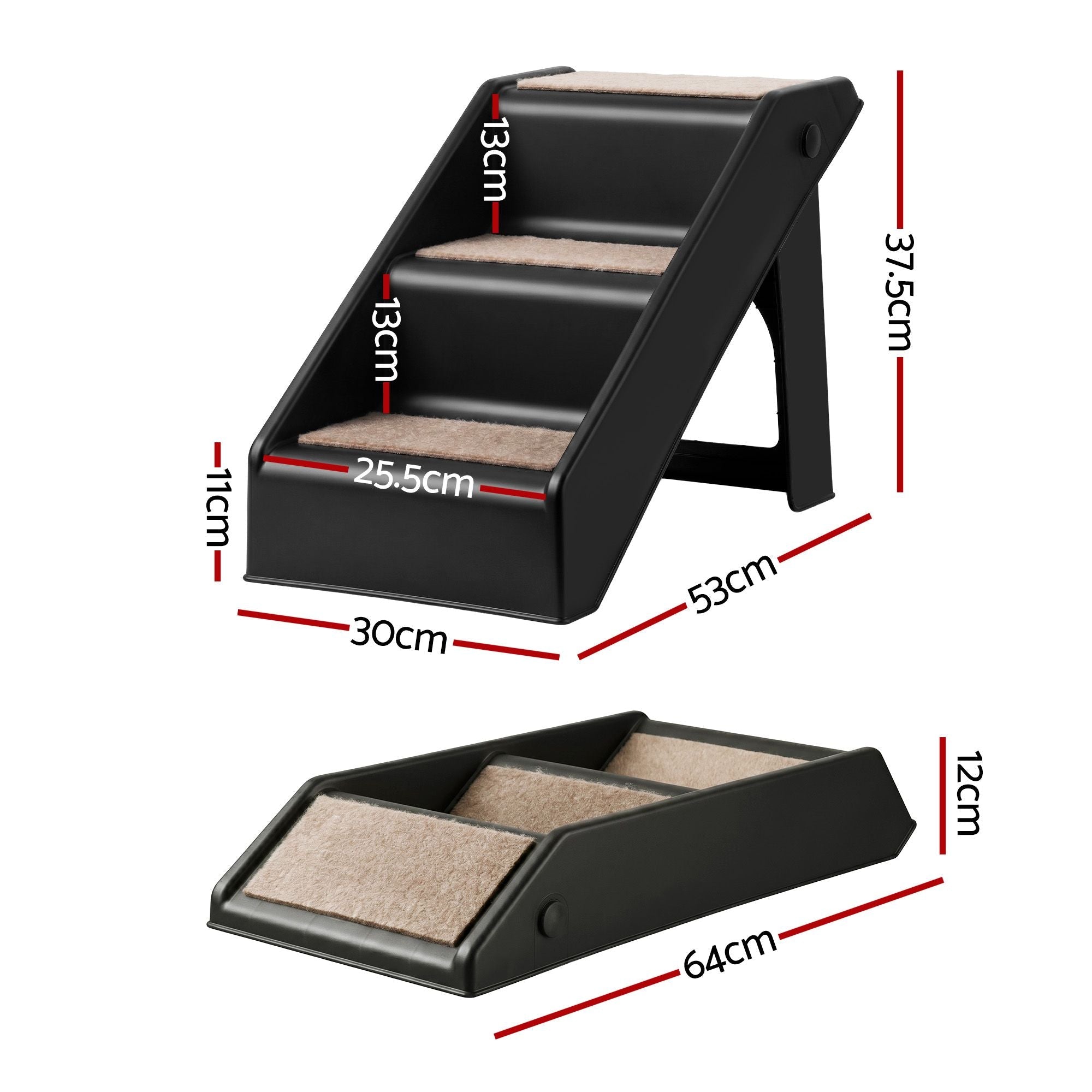 Dog Ramp 3-Step Foldable Pet Stairs for Bed Sofa Car Ladder - Black - Pet Care > Dog Supplies > Dog Steps & Ramps - Rivercity House & Home Co. (ABN 18 642 972 209) - Affordable Modern Furniture Australia