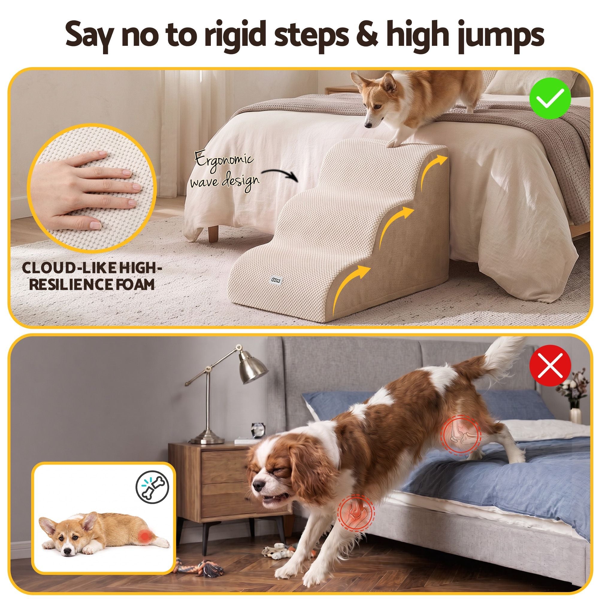 Dog Ramp 3 Tier Foam Steps with Washable Cover for Bed and Sofa - Beige - Pet Care > Dog Supplies > Dog Steps & Ramps - Rivercity House & Home Co. (ABN 18 642 972 209) - Affordable Modern Furniture Australia