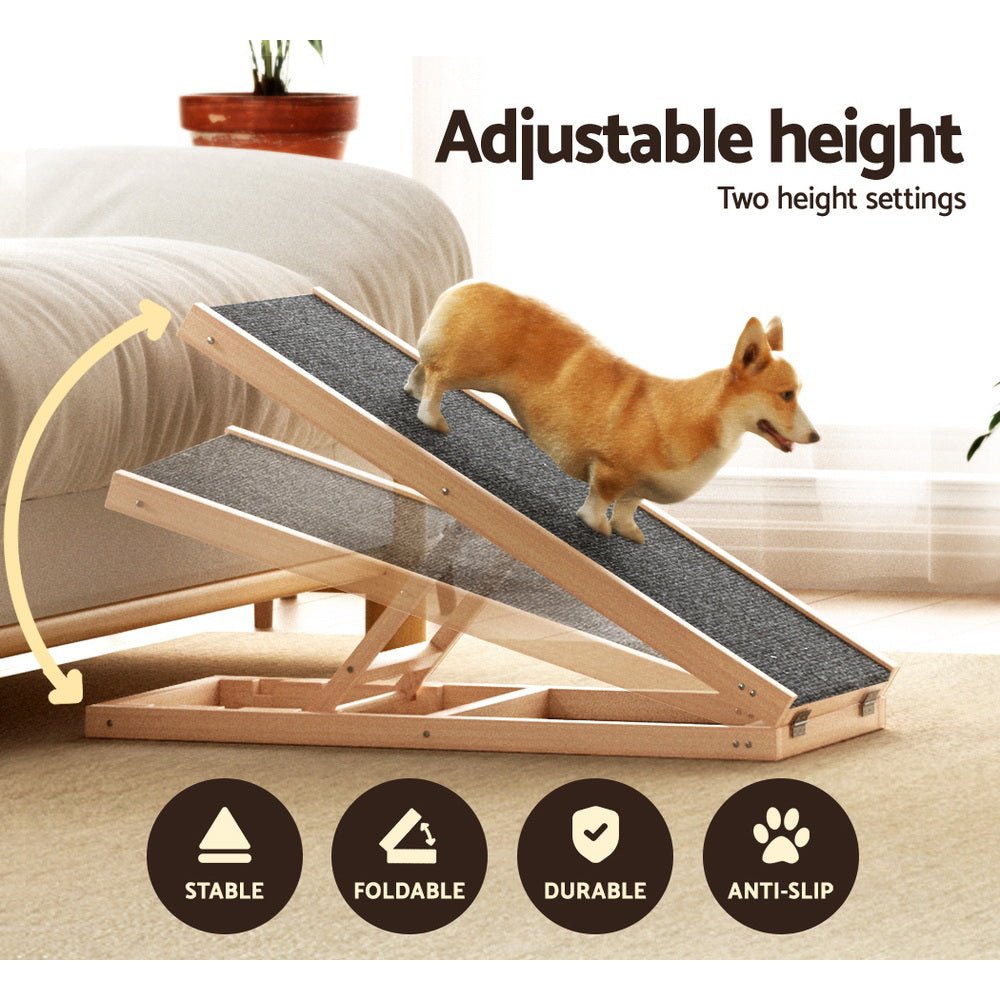 Dog Ramp 70cm Adjustable Height Wooden Steps Stairs For Bed Sofa Car Foldable - Pet Care > Dog Supplies > Dog Steps & Ramps - Rivercity House & Home Co. (ABN 18 642 972 209) - Affordable Modern Furniture Australia