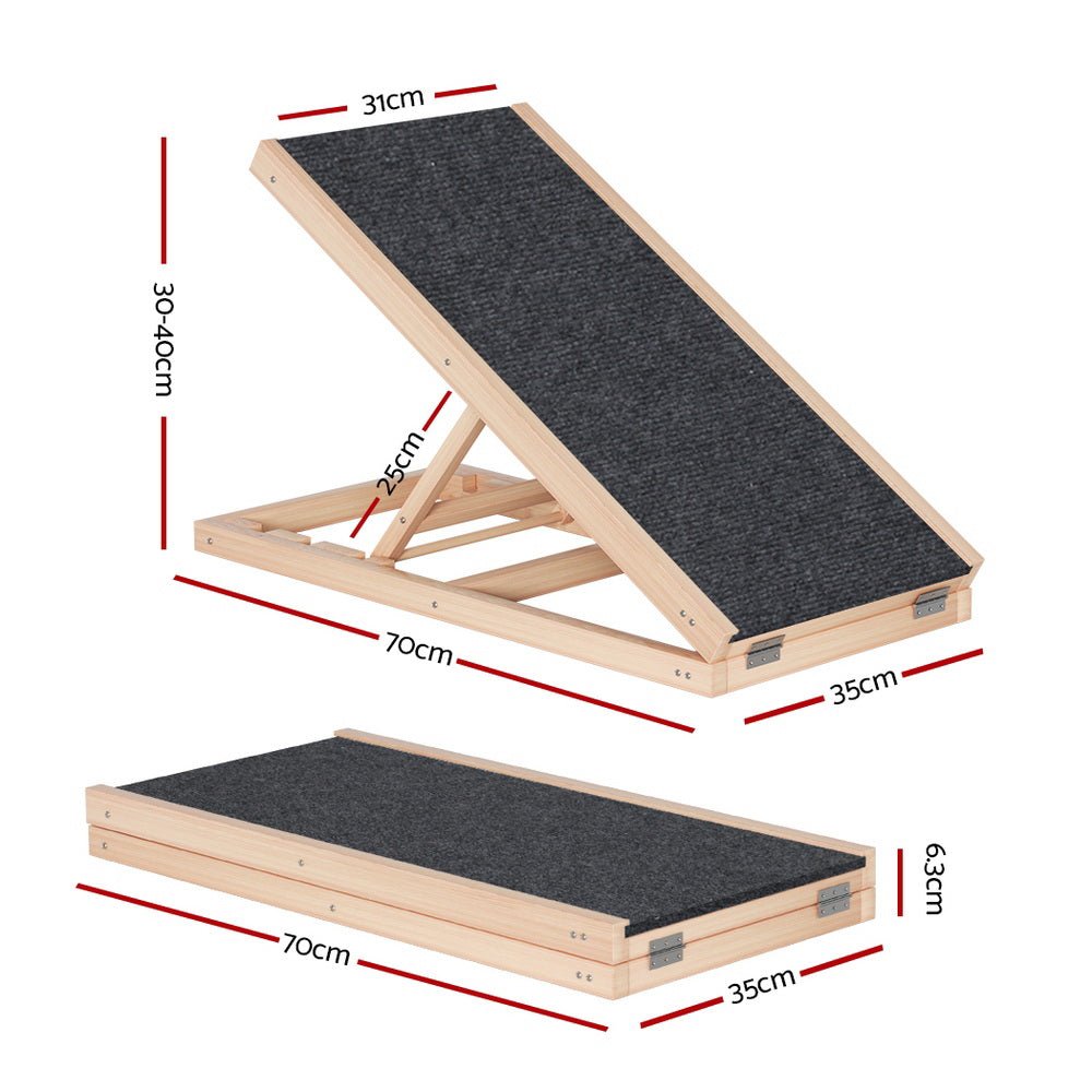 Dog Ramp 70cm Adjustable Height Wooden Steps Stairs For Bed Sofa Car Foldable - Pet Care > Dog Supplies > Dog Steps & Ramps - Rivercity House & Home Co. (ABN 18 642 972 209) - Affordable Modern Furniture Australia