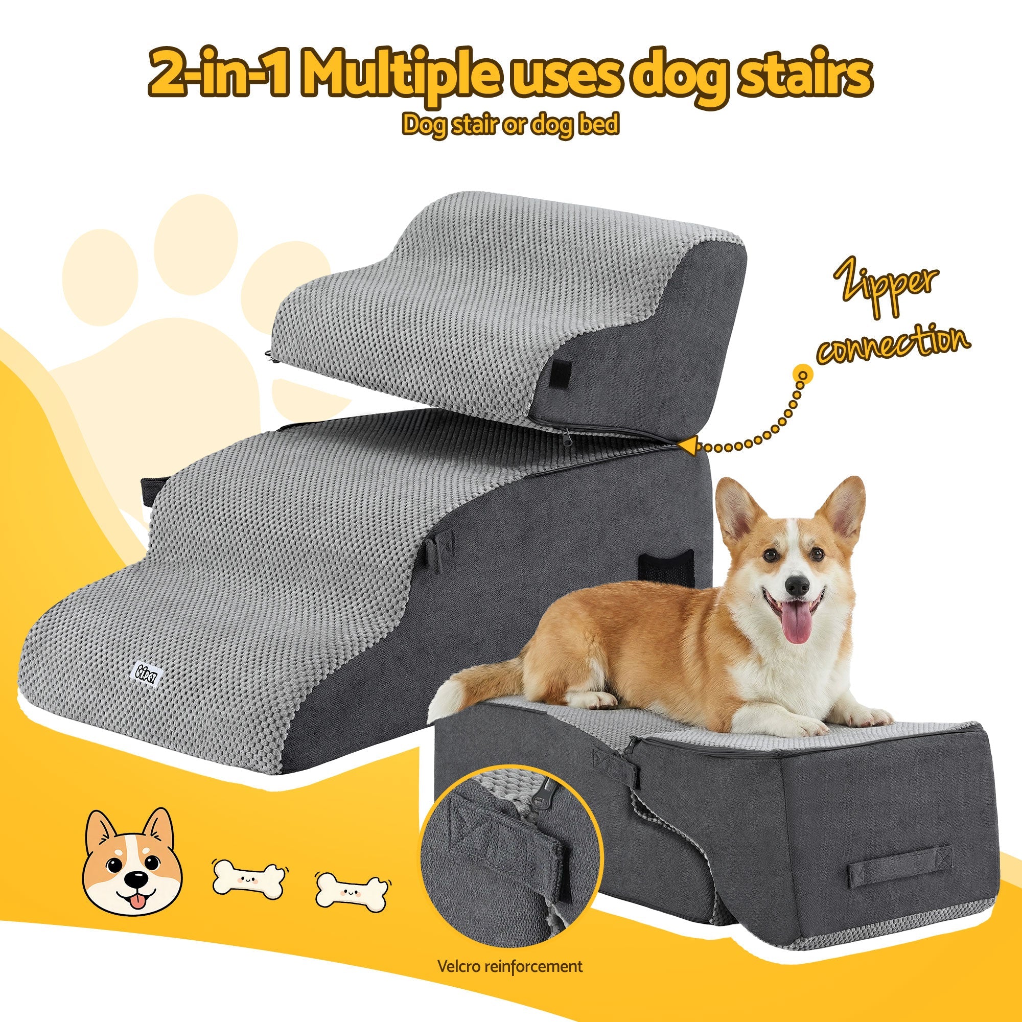 Dog Stairs and Bed 2 - in - 1 Sofa Car Foam Non - Slip Washable Pet Stairs Indoor Grey - Pet Care > Dog Supplies > Dog Steps & Ramps - Rivercity House & Home Co. (ABN 18 642 972 209) - Affordable Modern Furniture Australia