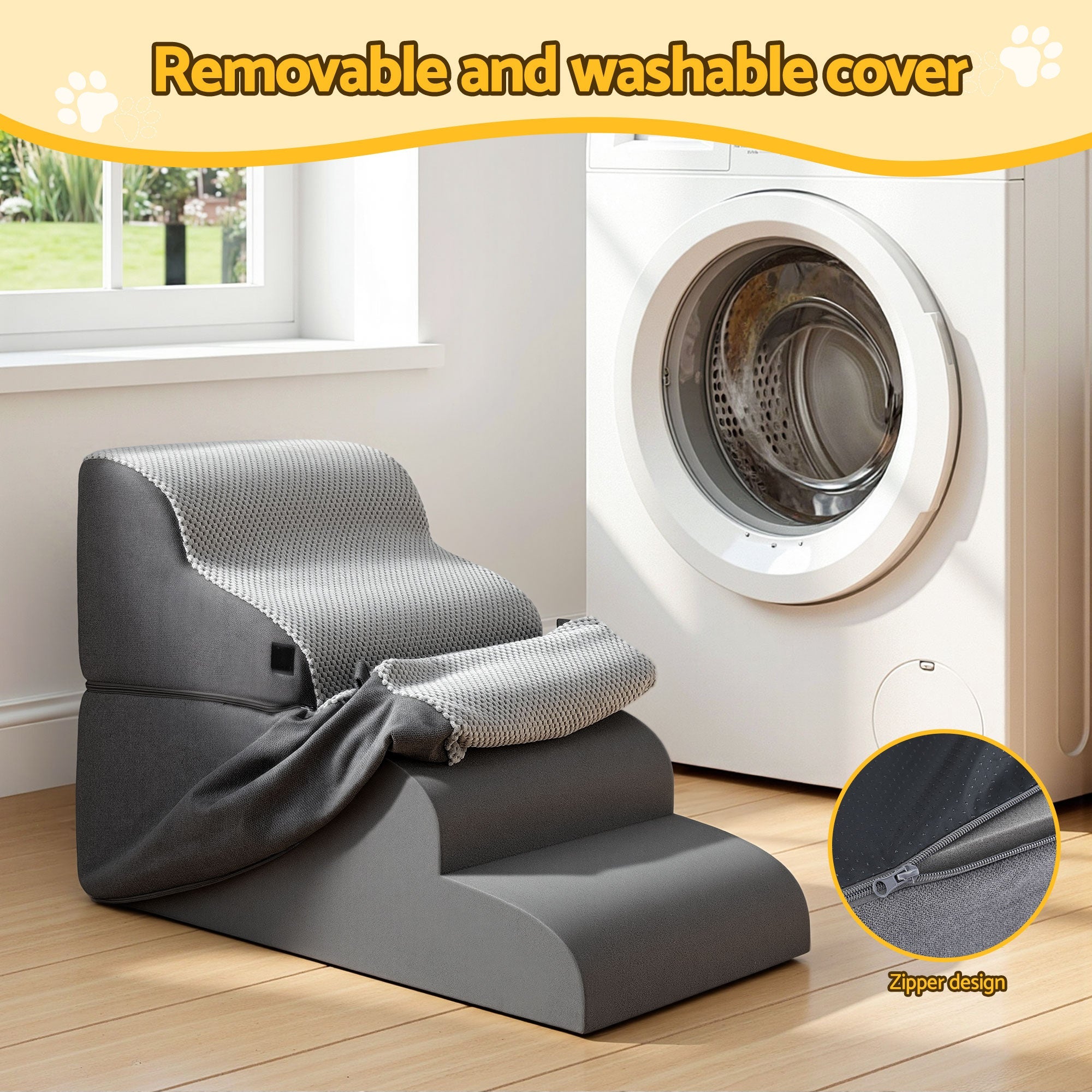 Dog Stairs and Bed 2 - in - 1 Sofa Car Foam Non - Slip Washable Pet Stairs Indoor Grey - Pet Care > Dog Supplies > Dog Steps & Ramps - Rivercity House & Home Co. (ABN 18 642 972 209) - Affordable Modern Furniture Australia