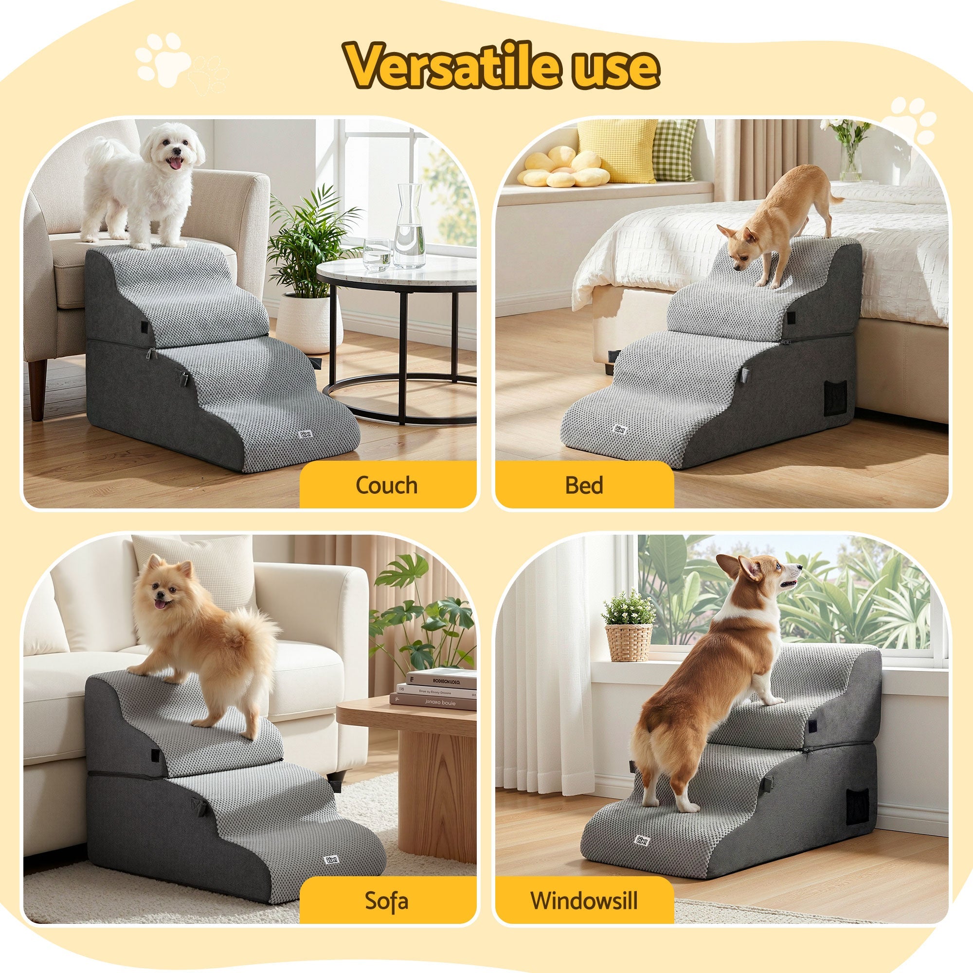 Dog Stairs and Bed 2 - in - 1 Sofa Car Foam Non - Slip Washable Pet Stairs Indoor Grey - Pet Care > Dog Supplies > Dog Steps & Ramps - Rivercity House & Home Co. (ABN 18 642 972 209) - Affordable Modern Furniture Australia