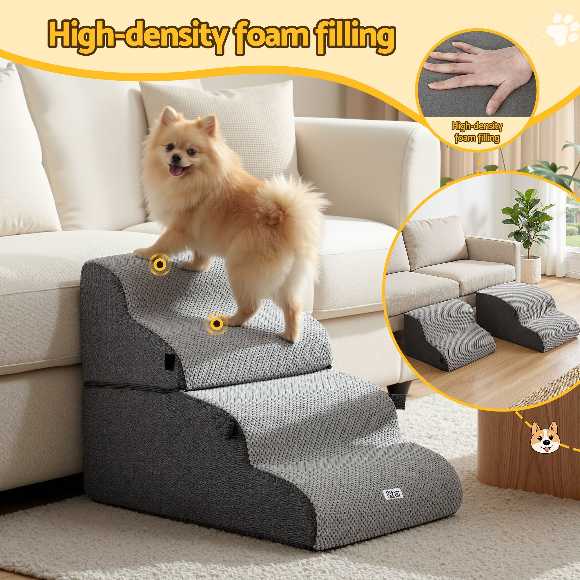 Dog Stairs and Bed 2 - in - 1 Sofa Car Foam Non - Slip Washable Pet Stairs Indoor Grey - Pet Care > Dog Supplies > Dog Steps & Ramps - Rivercity House & Home Co. (ABN 18 642 972 209) - Affordable Modern Furniture Australia
