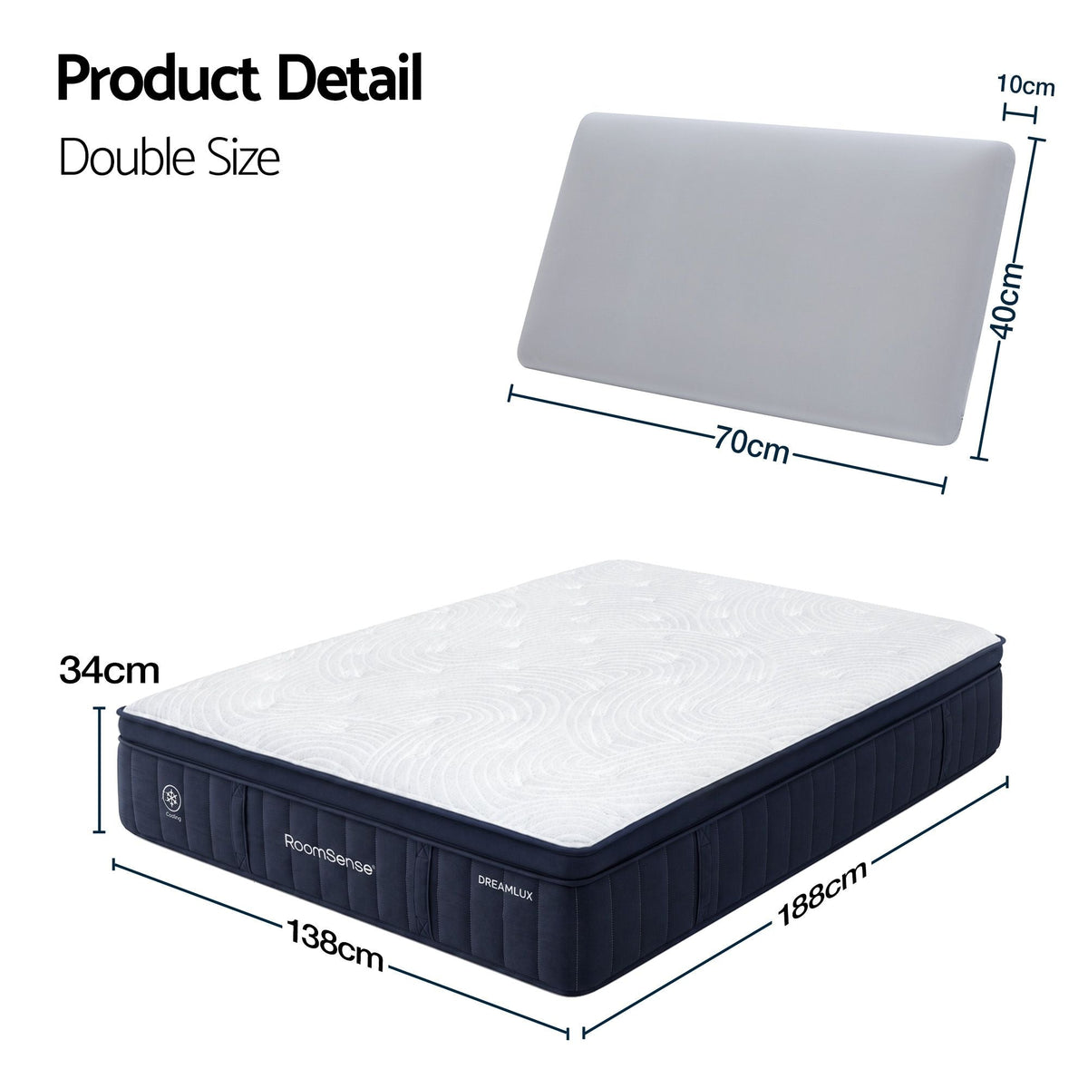 Double 34cm Gel Cooling Tencel Hybrid Mattress Bundle with 2 Memory Foam Pillows - Furniture > Mattresses > Double Mattress - Rivercity House & Home Co. (ABN 18 642 972 209) - Affordable Modern Furniture Australia