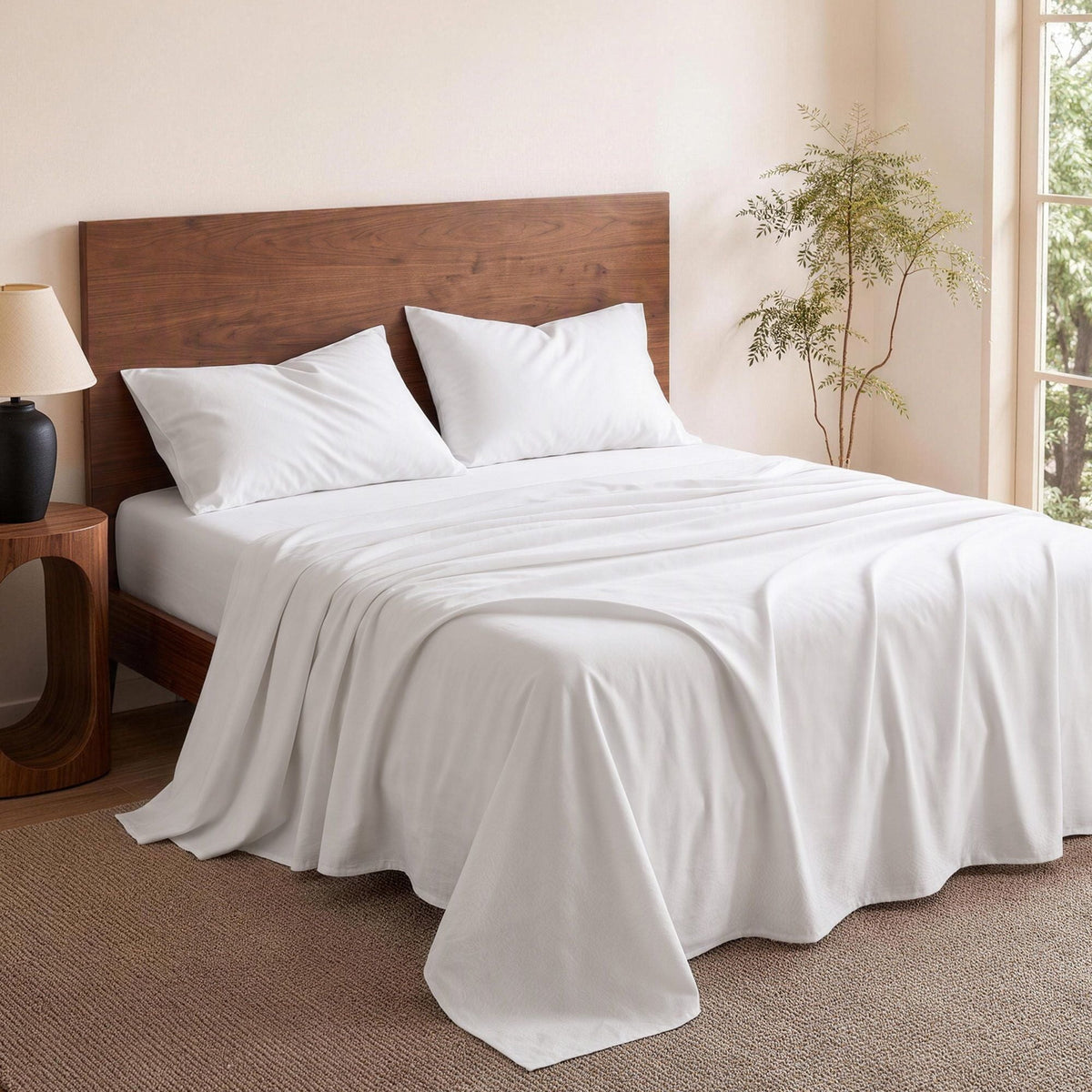 Double 500TC Cotton 4Pcs Sheet Set with 40cm Extra Deep Pocket for Thick Mattresses Sateen Weave for Sweaty Nights White - Home & Garden > Bedding > Bed Sheets - Rivercity House & Home Co. (ABN 18 642 972 209) - Affordable Modern Furniture Australia