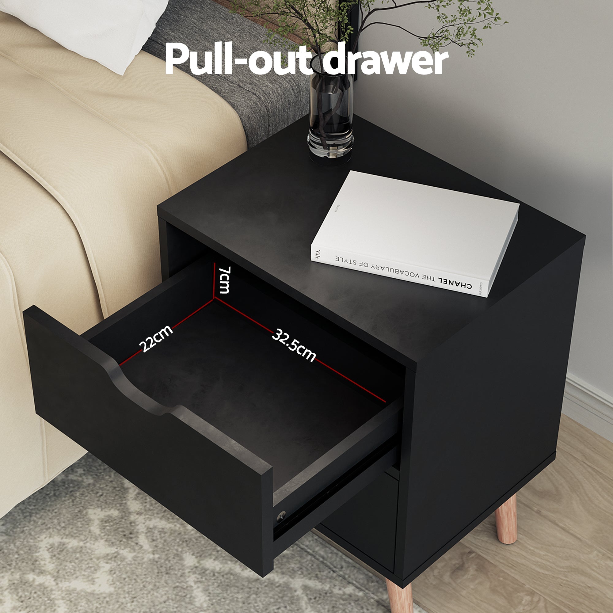 Double Bed Frame and Bedside Table Set Boucle Beige with Headboard Black Nightstand - Furniture > Bedroom > Beds & Bed Frames - Rivercity House & Home Co. (ABN 18 642 972 209) - Affordable Modern Furniture Australia