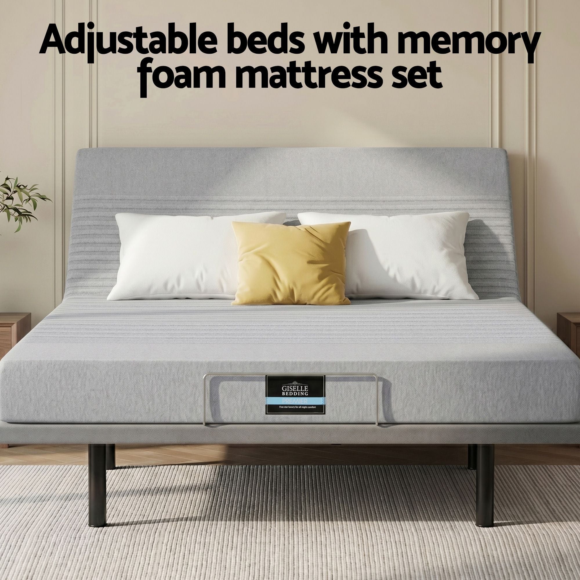 Double Bed Frame and Giselle Bedding Double Memory Foam Mattress Set, Electric Bed Base with Zero Gravity & 7 Zone Cooling Comfort for Back Pain Relief, Black & Grey,15cm Thickness - Furniture > Bedroom > Beds & Bed Frames - Rivercity House & Home Co. (ABN 18 642 972 209) - Affordable Modern Furniture Australia