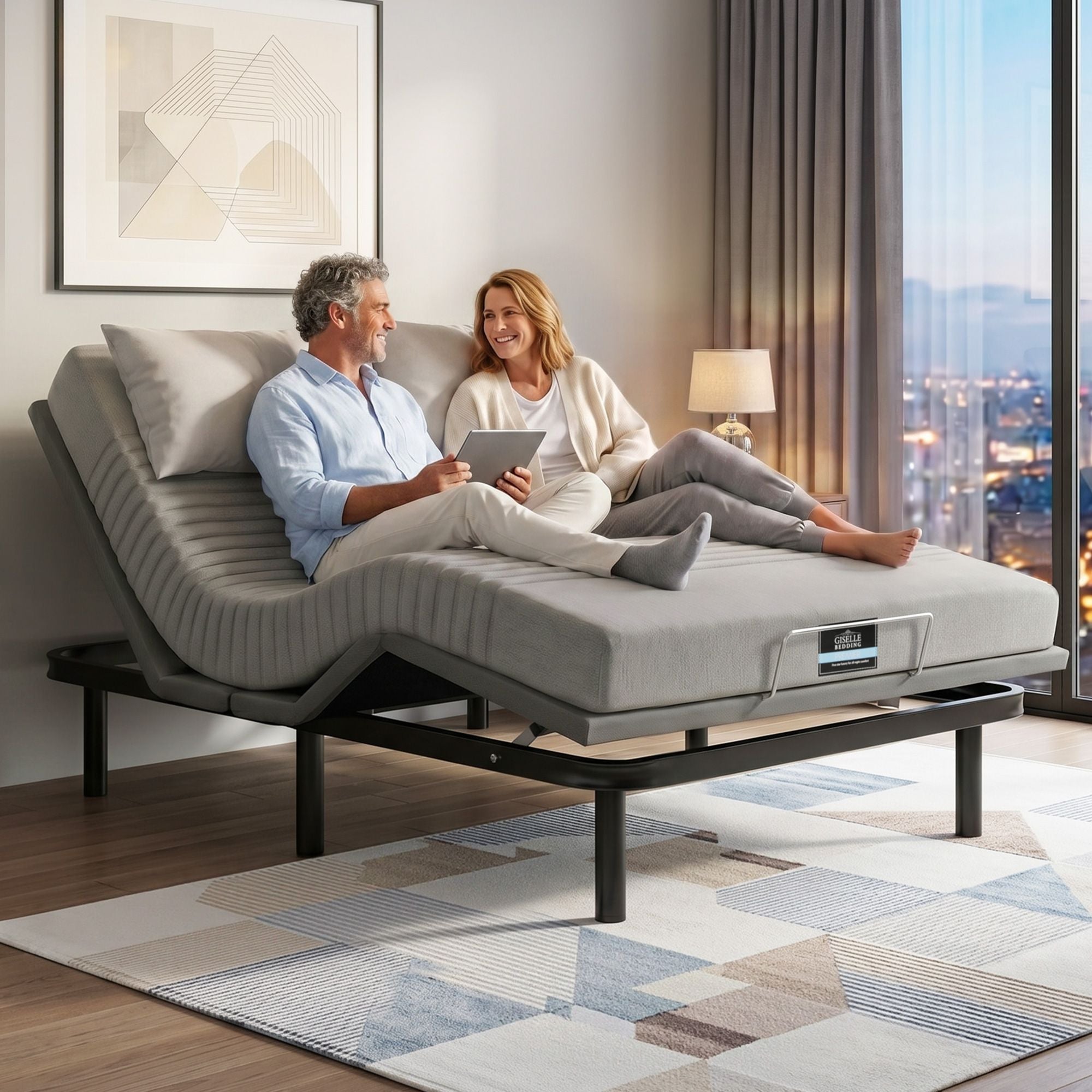Double Bed Frame and Giselle Bedding Double Memory Foam Mattress Set, Electric Bed Base with Zero Gravity & 7 Zone Cooling Comfort for Back Pain Relief, Black & Grey,15cm Thickness - Furniture > Bedroom > Beds & Bed Frames - Rivercity House & Home Co. (ABN 18 642 972 209) - Affordable Modern Furniture Australia