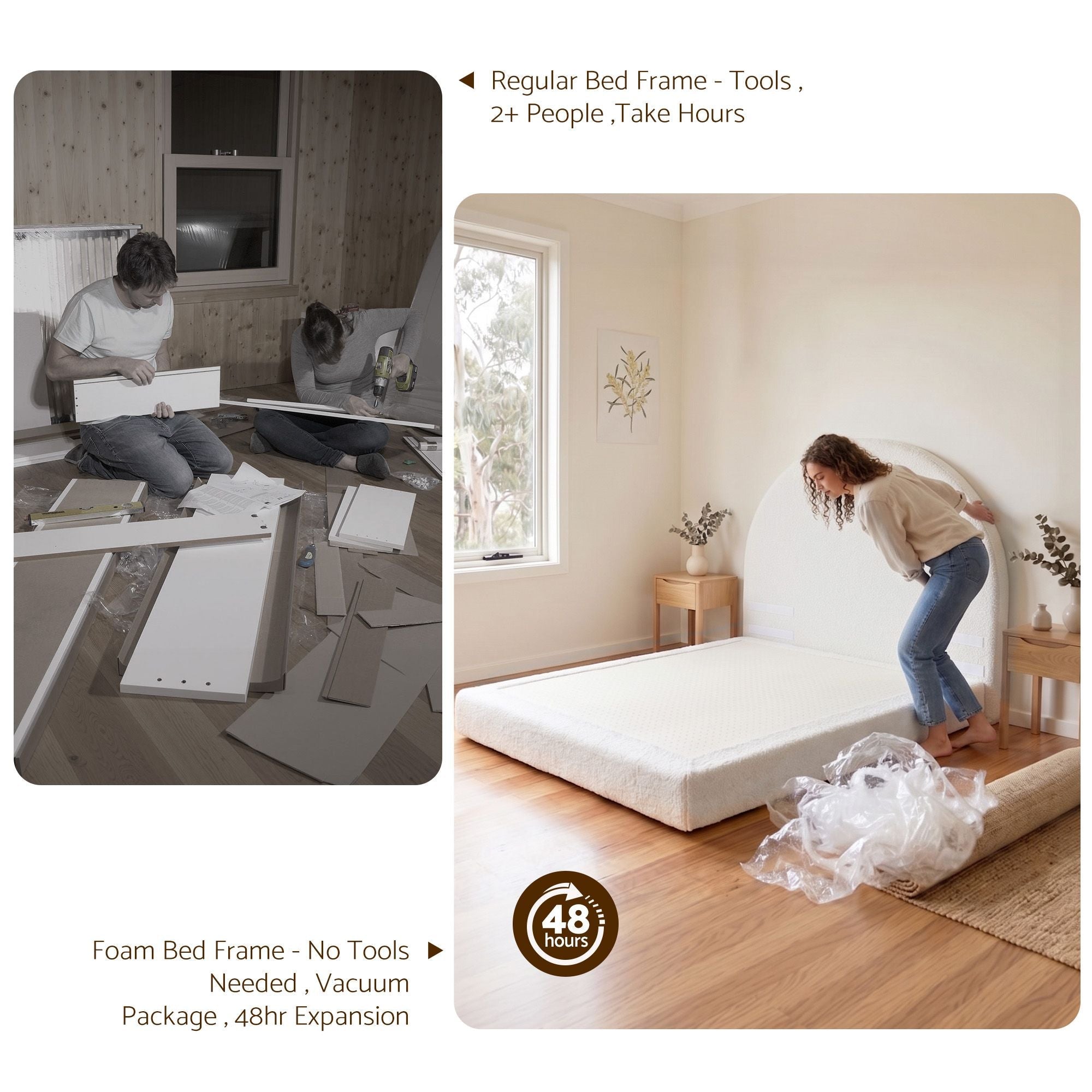 Double Bed Frame Boucle Fabric Vacuum Compressed Beds Removable Washable Cover No - Assembly - Furniture > Bedroom > Beds & Bed Frames - Rivercity House & Home Co. (ABN 18 642 972 209) - Affordable Modern Furniture Australia