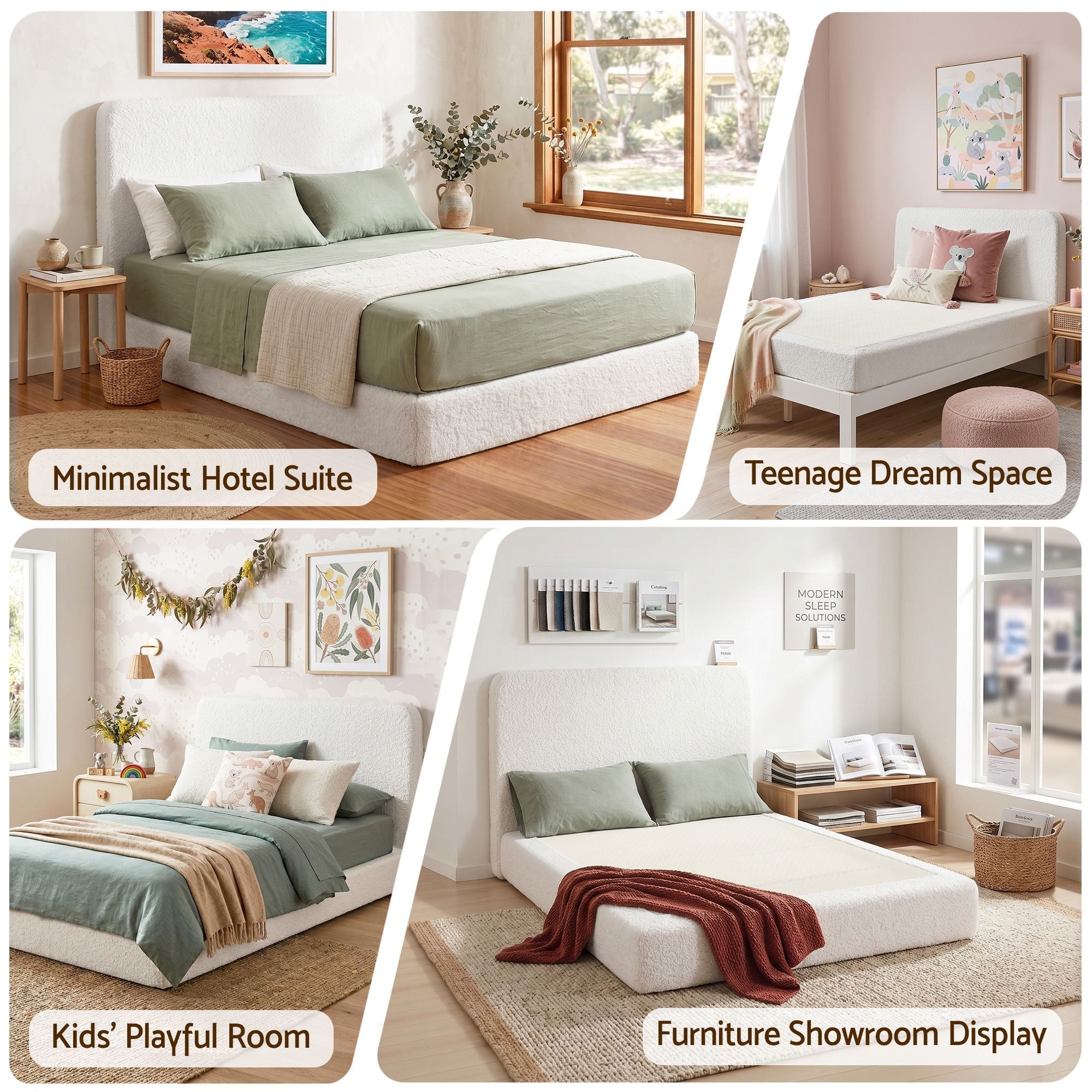 Double Bed Frame Boucle Fabric Vacuum Compressed Beds Removable Washable Cover - Furniture > Bedroom > Beds & Bed Frames - Rivercity House & Home Co. (ABN 18 642 972 209) - Affordable Modern Furniture Australia