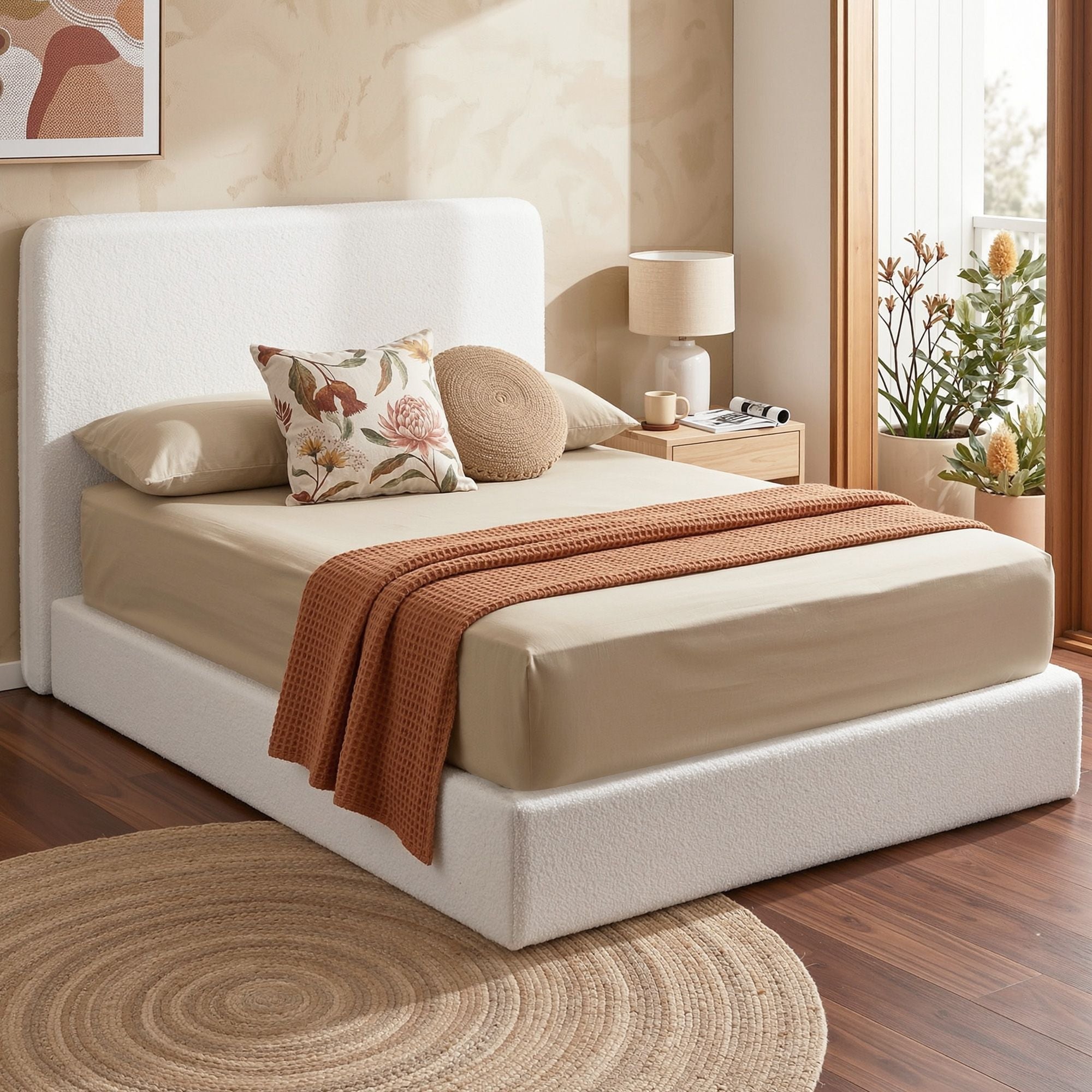 Double Bed Frame Boucle Fabric Vacuum Compressed Beds Removable Washable Cover - Furniture > Bedroom > Beds & Bed Frames - Rivercity House & Home Co. (ABN 18 642 972 209) - Affordable Modern Furniture Australia