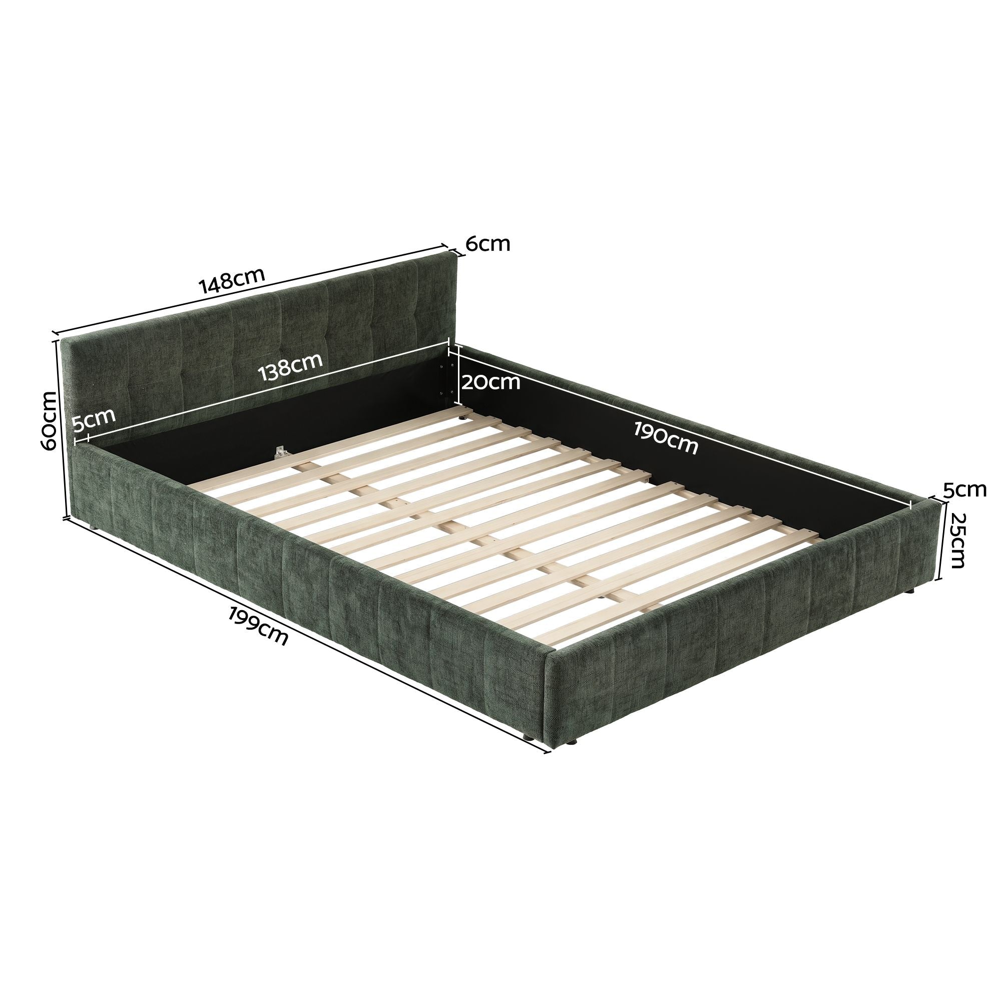Double Bed Frame Chenille Heavy Duty Platform Base 300kg Support - Green - Furniture > Bedroom > Beds & Bed Frames - Rivercity House & Home Co. (ABN 18 642 972 209) - Affordable Modern Furniture Australia