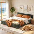 Double Bed Frame Chenille Heavy Duty Platform Base 300kg Support 148x199x60cm - Green