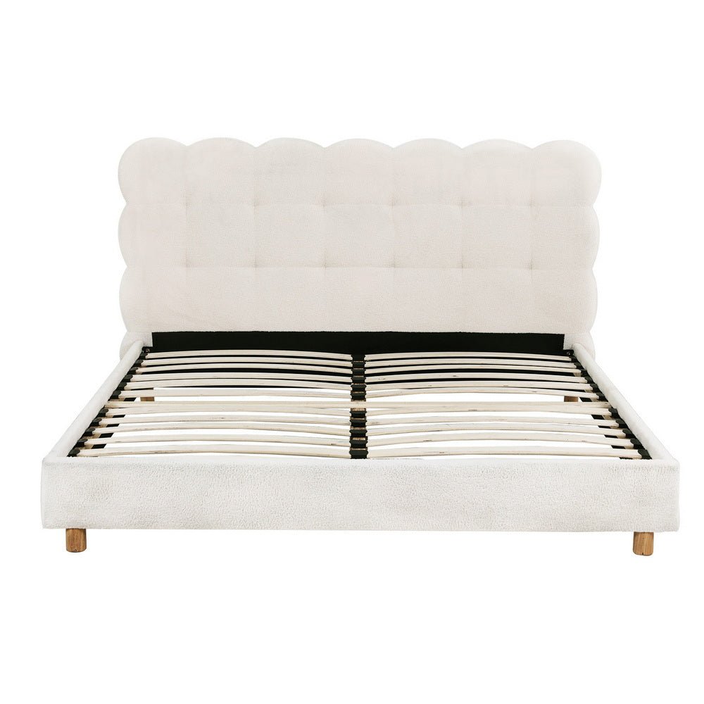 Double Bed Frame Cloud Headboard Boucle Fabric Mattress Platform Base White - Furniture > Bedroom > Beds & Bed Frames - Rivercity House & Home Co. (ABN 18 642 972 209) - Affordable Modern Furniture Australia