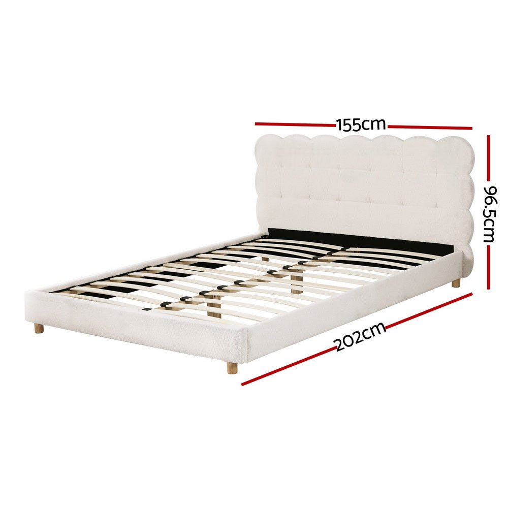 Double Bed Frame Cloud Headboard Boucle Fabric Mattress Platform Base White - Furniture > Bedroom > Beds & Bed Frames - Rivercity House & Home Co. (ABN 18 642 972 209) - Affordable Modern Furniture Australia