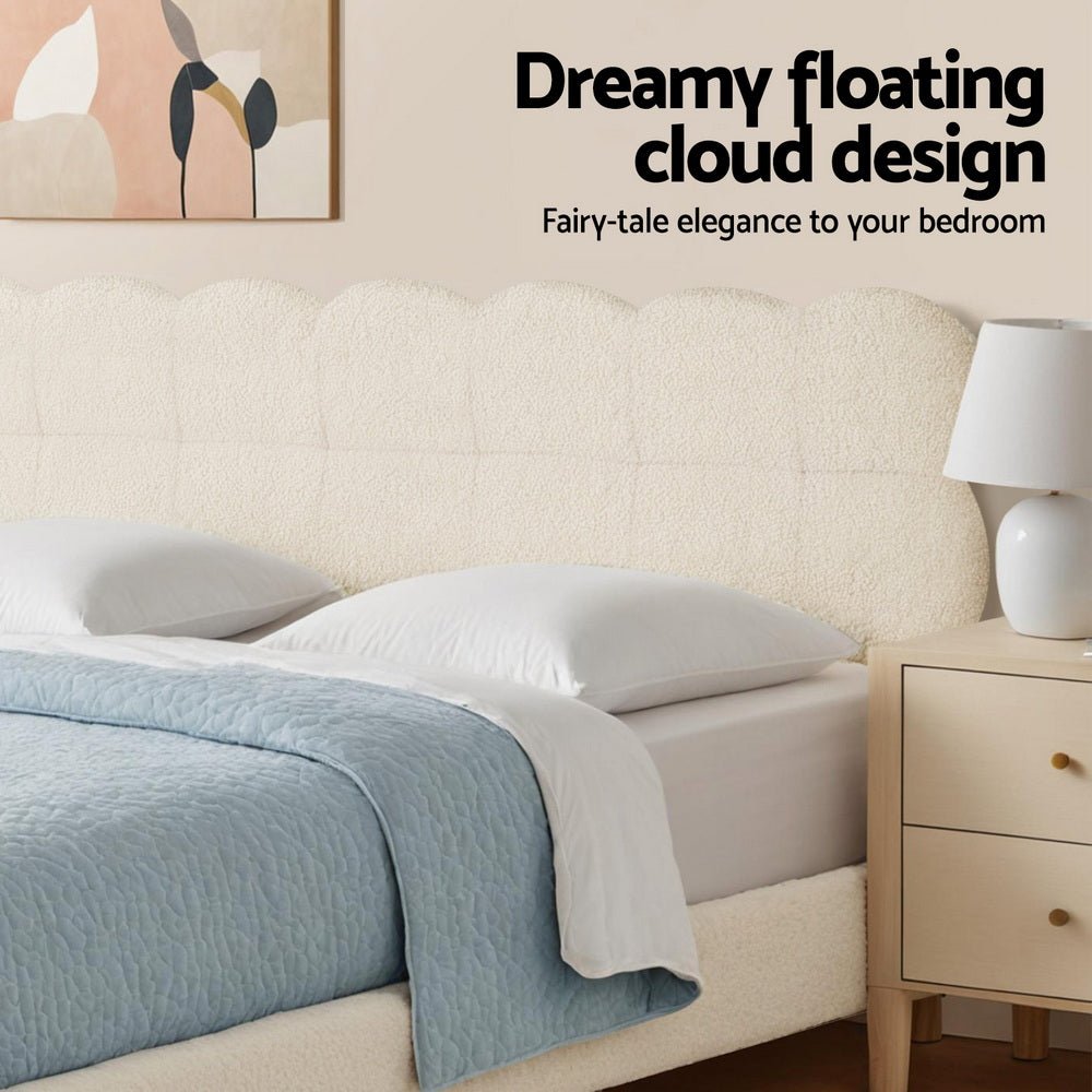 Double Bed Frame Cloud Headboard Boucle Fabric Mattress Platform Base White - Furniture > Bedroom > Beds & Bed Frames - Rivercity House & Home Co. (ABN 18 642 972 209) - Affordable Modern Furniture Australia