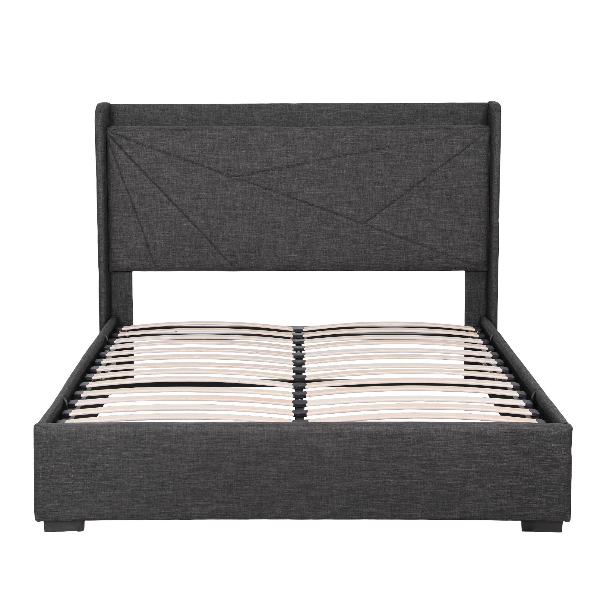Double Bed Frame Gas Lift Storage Bed with Charging Ports Upholstered Geometric Headboard Charcoal Grey - Furniture > Bedroom > Beds & Bed Frames - Rivercity House & Home Co. (ABN 18 642 972 209) - Affordable Modern Furniture Australia