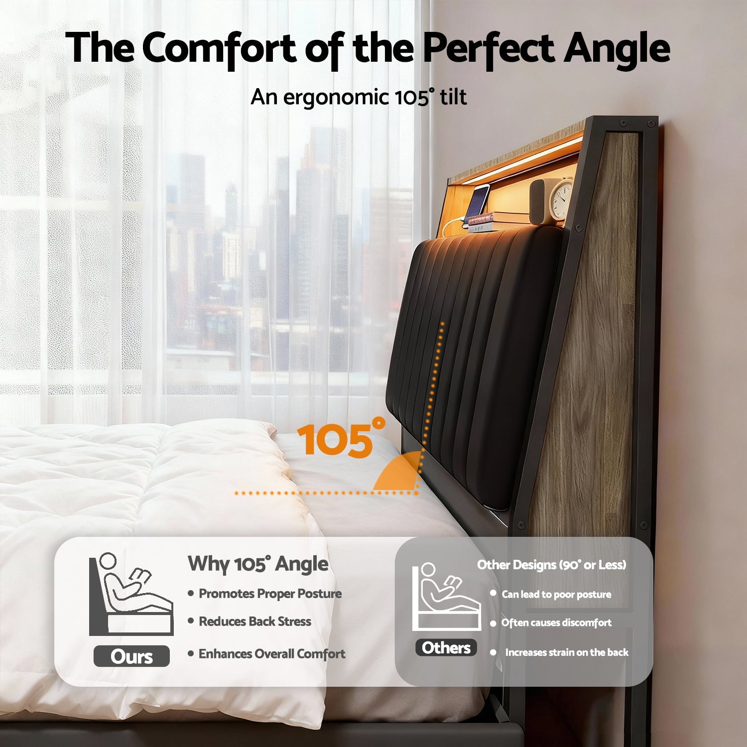 Double Bed Frame LED Storage Headboard with Charging Station Black - Furniture > Bedroom > Beds & Bed Frames - Rivercity House & Home Co. (ABN 18 642 972 209) - Affordable Modern Furniture Australia