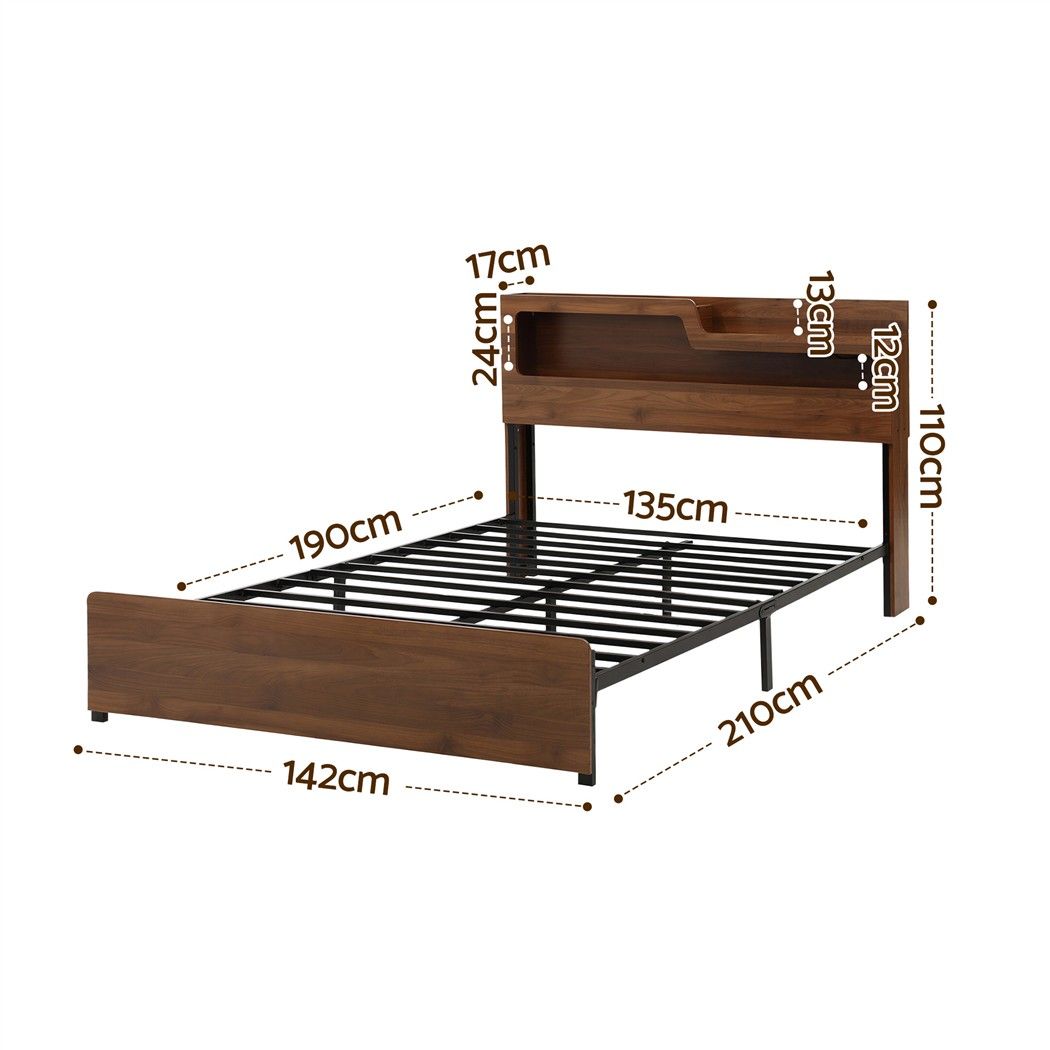 Double Bed Frame Metal with Charging Station LED Light Storage Shelf - Furniture > Bedroom > Beds & Bed Frames - Rivercity House & Home Co. (ABN 18 642 972 209) - Affordable Modern Furniture Australia
