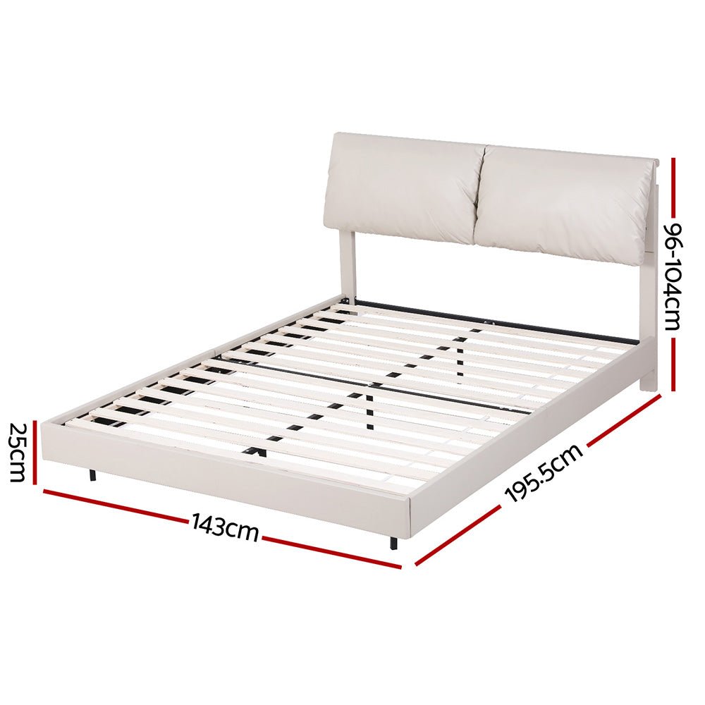 Double Bed Frame RGB LED Floating Beds Adjustable Headboard Beige White - Furniture > Bedroom > Beds & Bed Frames - Rivercity House & Home Co. (ABN 18 642 972 209) - Affordable Modern Furniture Australia
