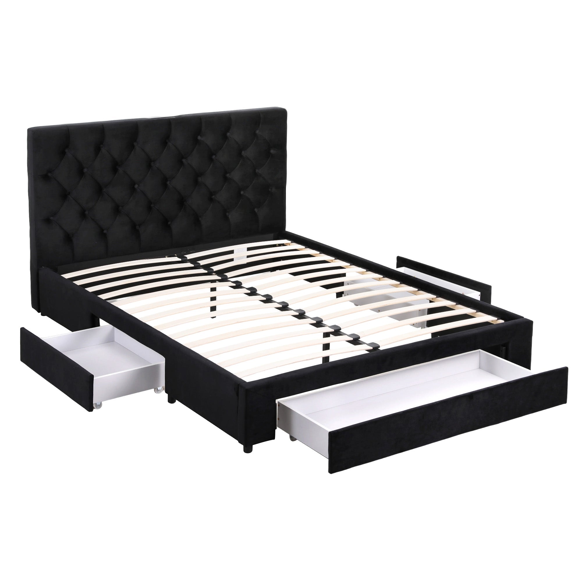 Double Bed Frame Storage Charging Station Upholstered 3 Drawers USB Type - C - Furniture > Bedroom > Beds & Bed Frames - Rivercity House & Home Co. (ABN 18 642 972 209) - Affordable Modern Furniture Australia