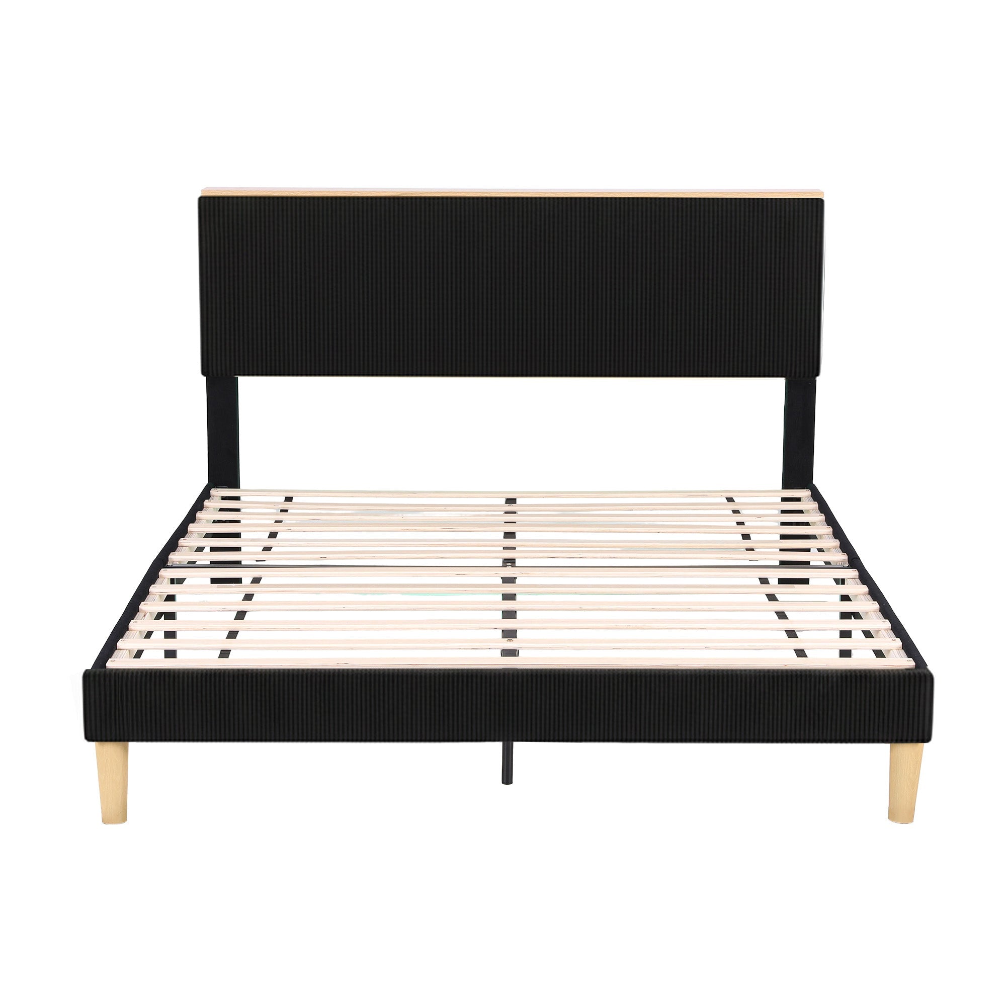 Double Bed Frame Upholstered Adjustable Headboard Mood Lighting Heavy Duty Black Velvet - Furniture > Bedroom > Beds & Bed Frames - Rivercity House & Home Co. (ABN 18 642 972 209) - Affordable Modern Furniture Australia