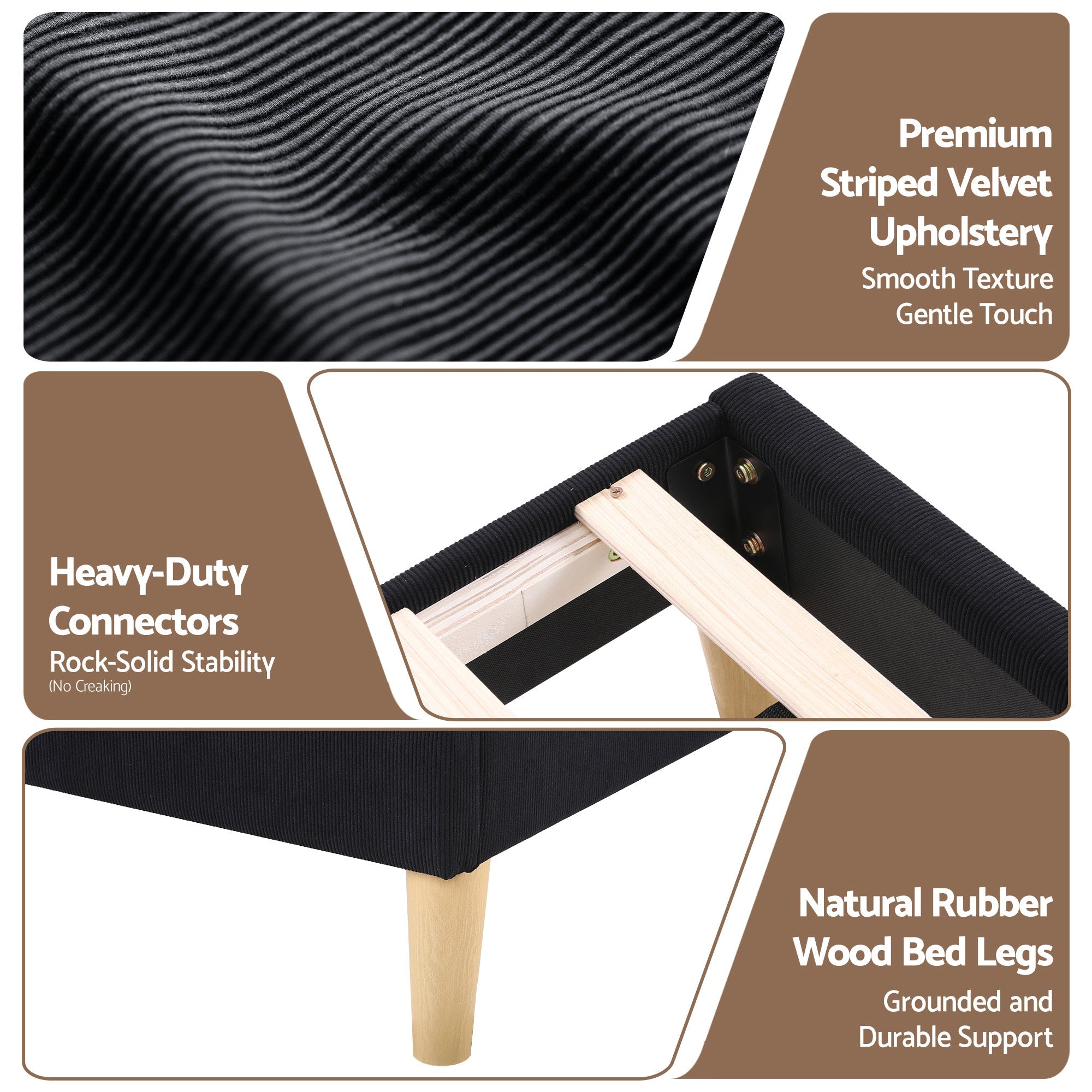 Double Bed Frame Upholstered Adjustable Headboard Mood Lighting Heavy Duty Black Velvet - Furniture > Bedroom > Beds & Bed Frames - Rivercity House & Home Co. (ABN 18 642 972 209) - Affordable Modern Furniture Australia