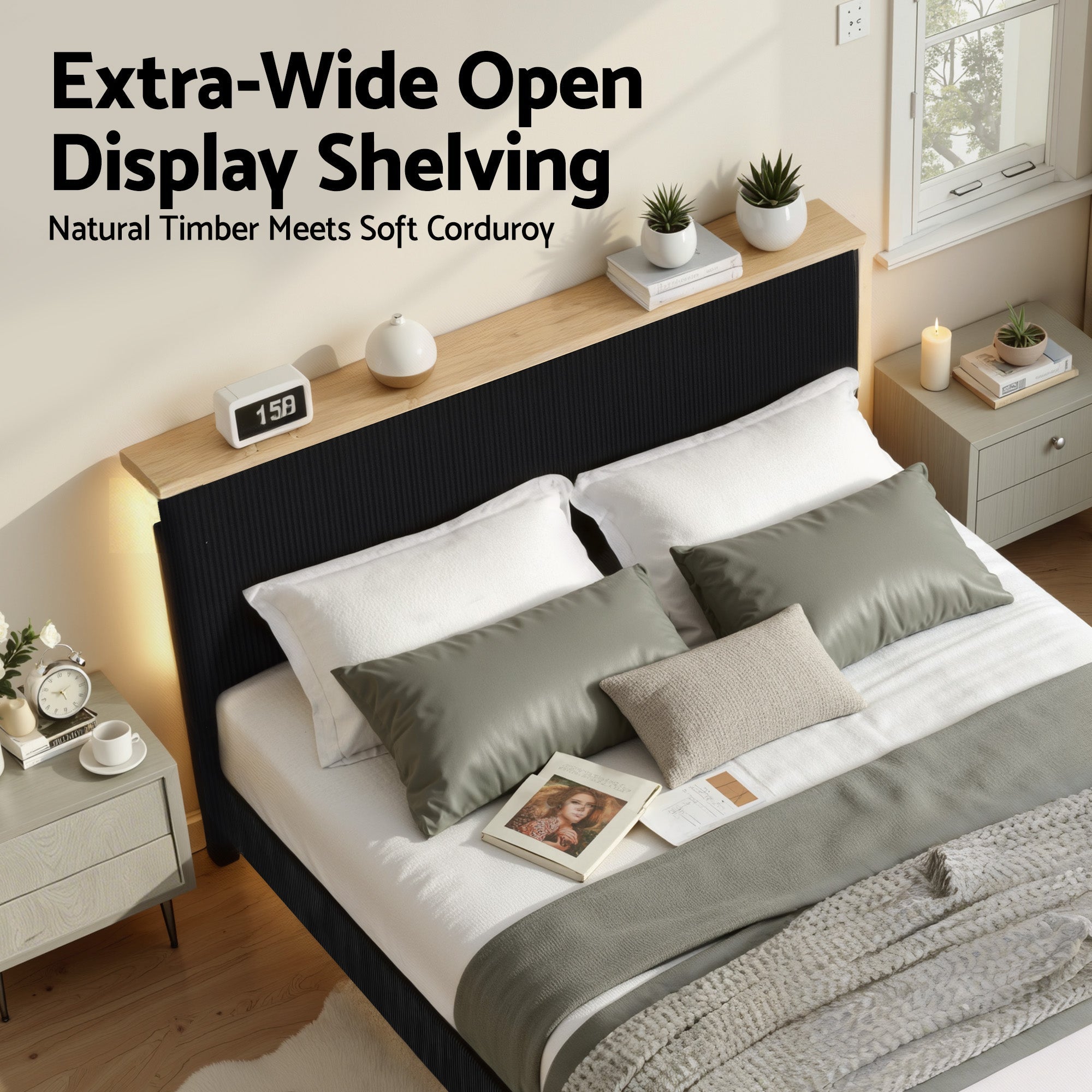Double Bed Frame Upholstered Adjustable Headboard Mood Lighting Heavy Duty Black Velvet - Furniture > Bedroom > Beds & Bed Frames - Rivercity House & Home Co. (ABN 18 642 972 209) - Affordable Modern Furniture Australia