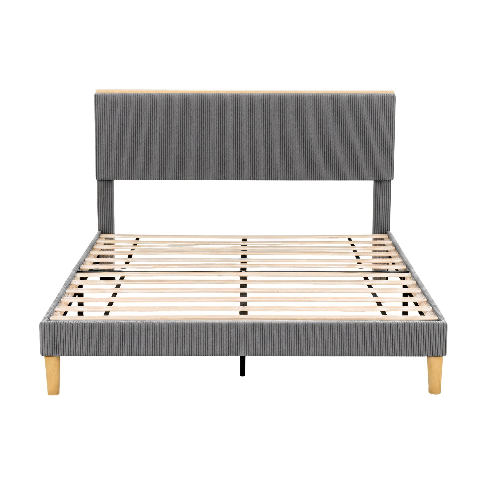 Double Bed Frame Upholstered Adjustable Headboard Mood Lighting Heavy Duty Grey Velvet - Furniture > Bedroom > Beds & Bed Frames - Rivercity House & Home Co. (ABN 18 642 972 209) - Affordable Modern Furniture Australia