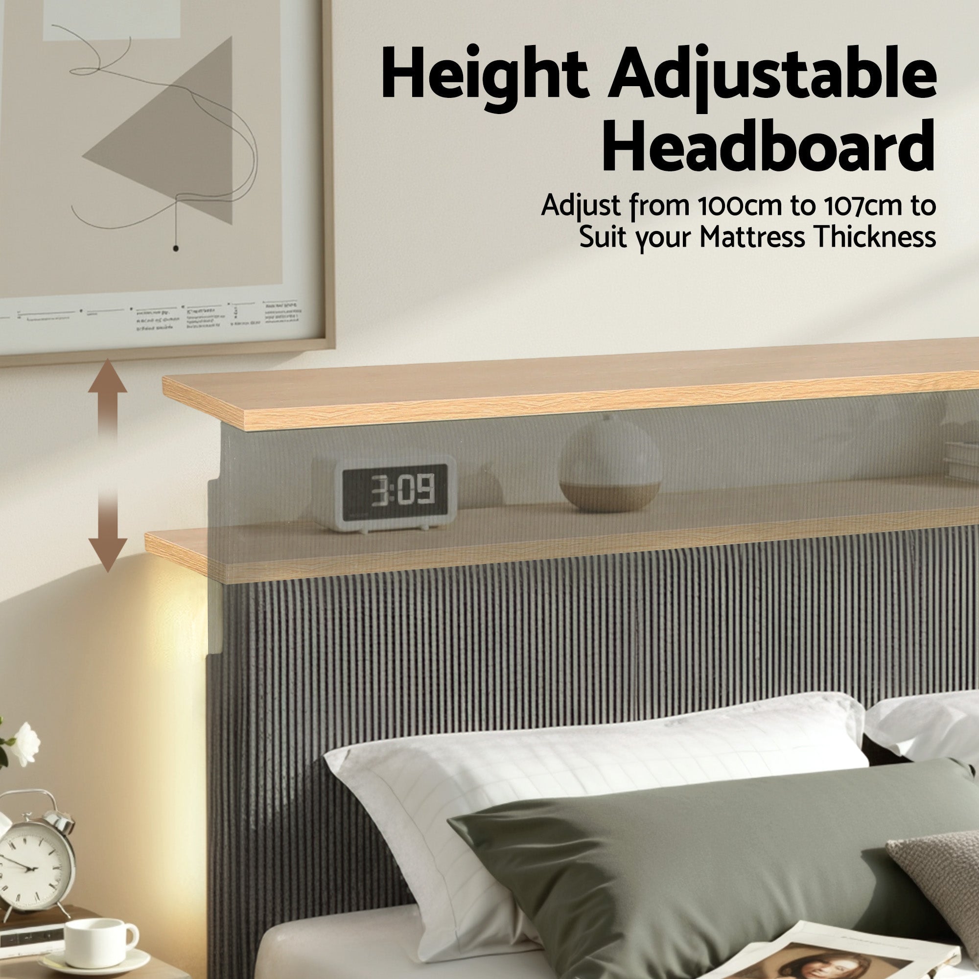 Double Bed Frame Upholstered Adjustable Headboard Mood Lighting Heavy Duty Grey Velvet - Furniture > Bedroom > Beds & Bed Frames - Rivercity House & Home Co. (ABN 18 642 972 209) - Affordable Modern Furniture Australia