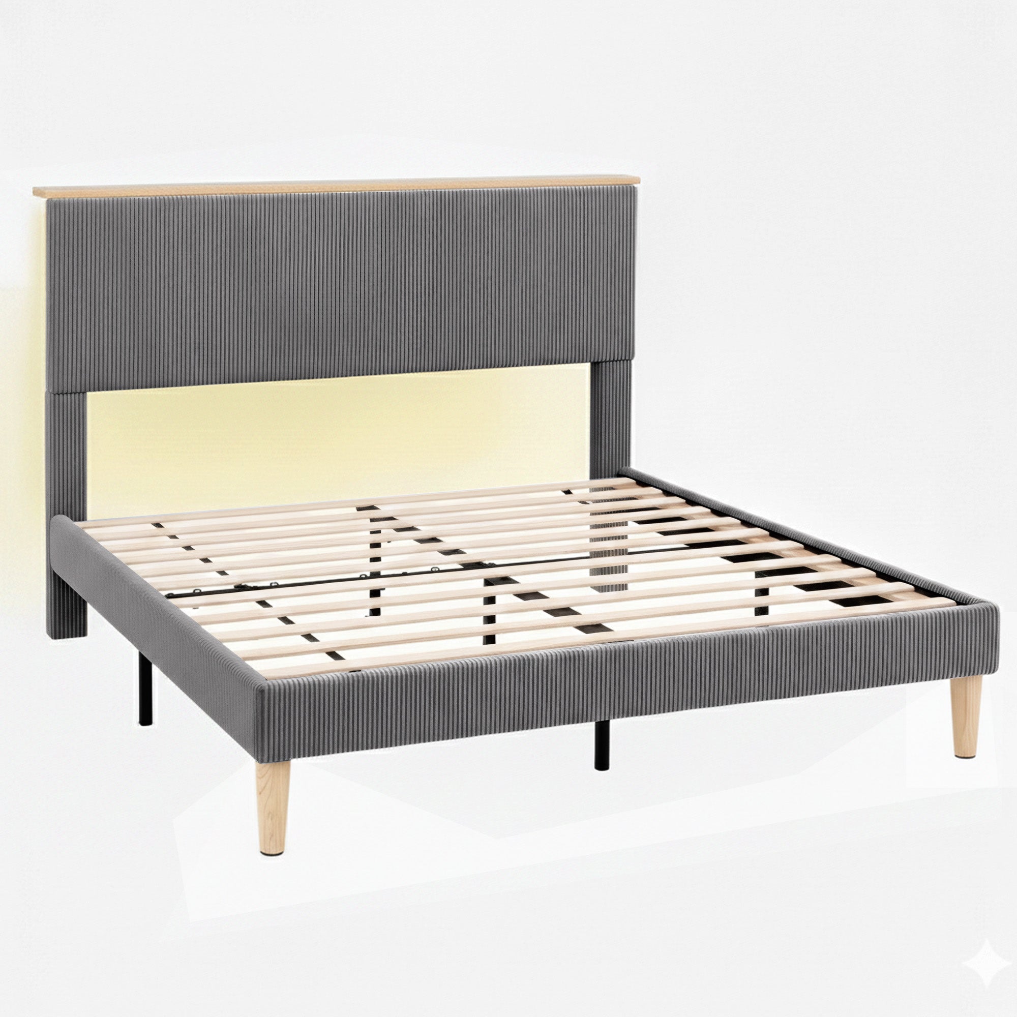 Double Bed Frame Upholstered Adjustable Headboard Mood Lighting Heavy Duty Grey Velvet - Furniture > Bedroom > Beds & Bed Frames - Rivercity House & Home Co. (ABN 18 642 972 209) - Affordable Modern Furniture Australia