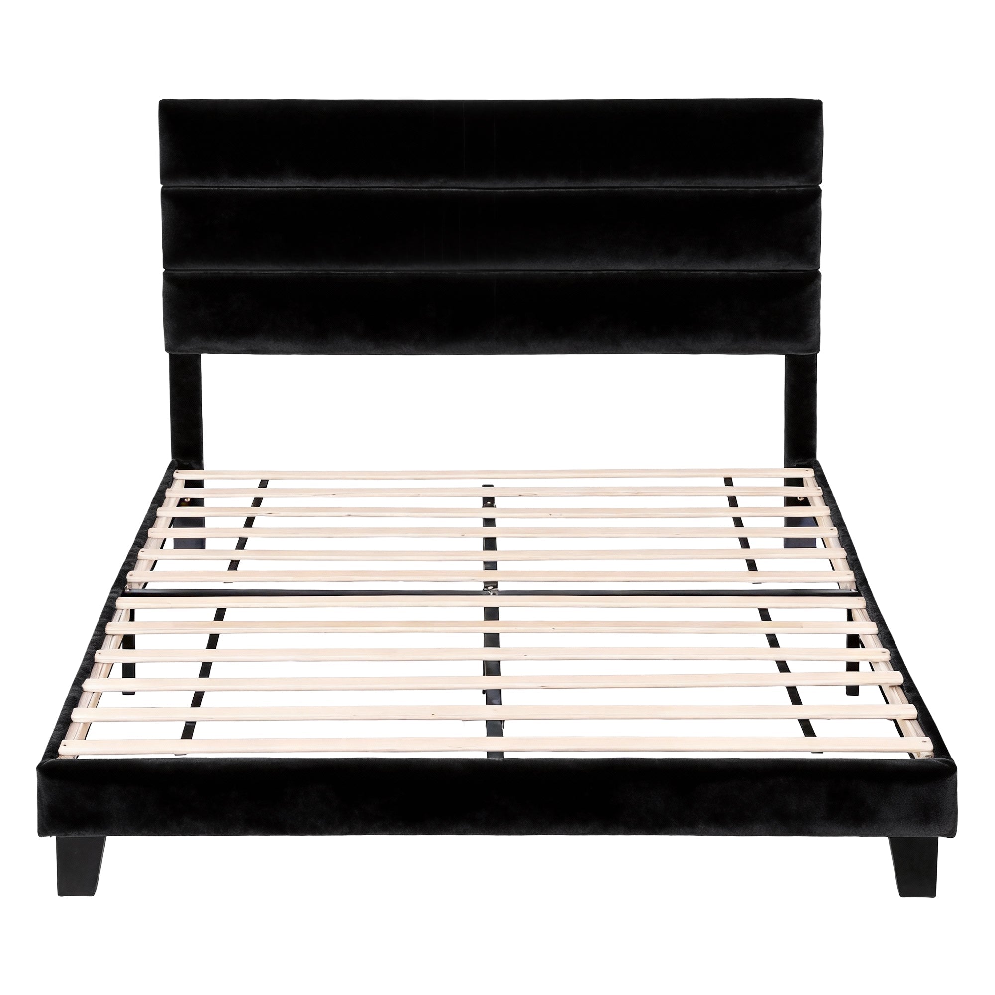Double Bed Frame Upholstered Platform Base with Geometric Headboard Black Velvet - Furniture > Bedroom > Beds & Bed Frames - Rivercity House & Home Co. (ABN 18 642 972 209) - Affordable Modern Furniture Australia