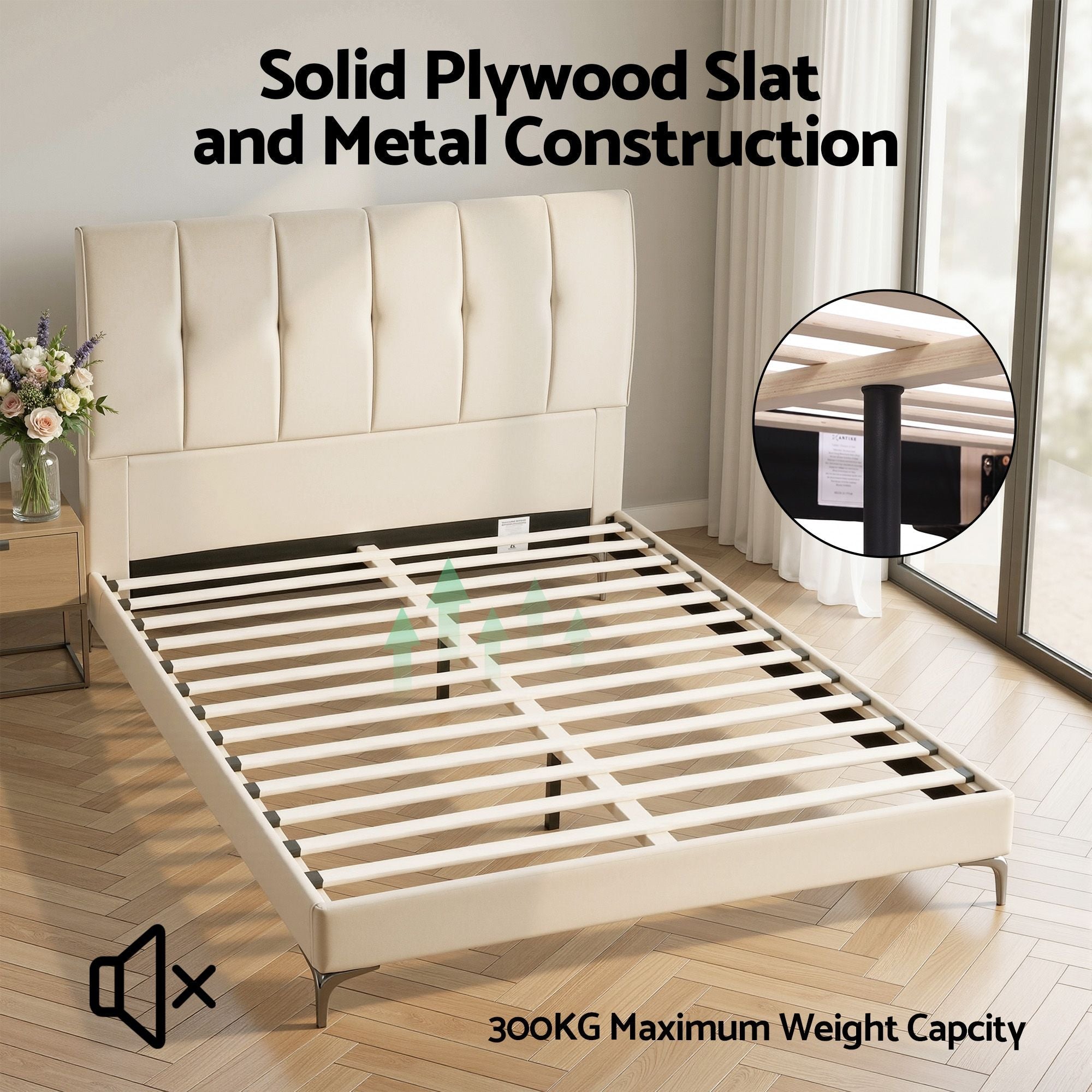 Double Bed Frame Upholstered Platform Bed with Tufted Headboard 300kg Support - Furniture > Bedroom > Beds & Bed Frames - Rivercity House & Home Co. (ABN 18 642 972 209) - Affordable Modern Furniture Australia