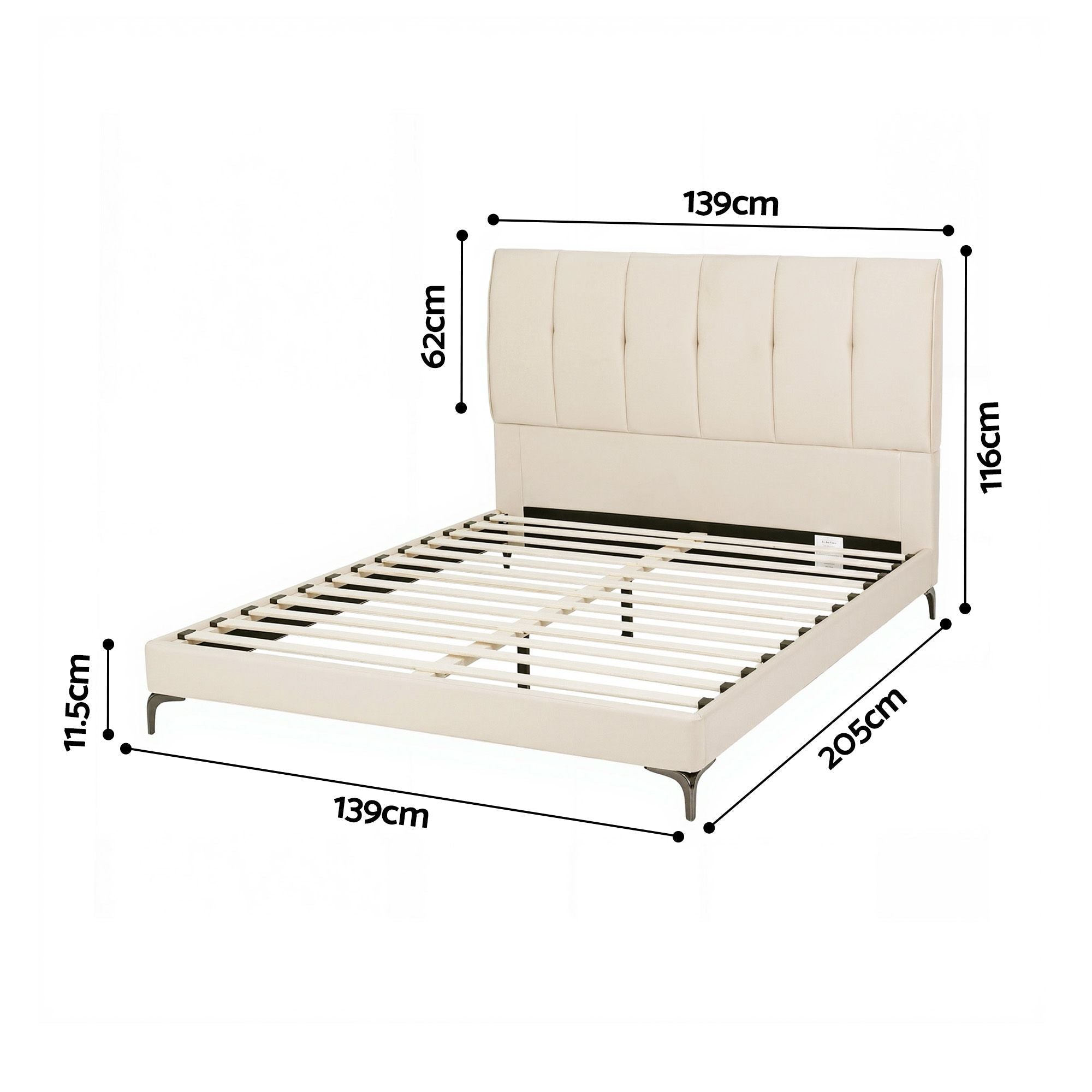 Double Bed Frame Upholstered Platform Bed with Tufted Headboard 300kg Support - Furniture > Bedroom > Beds & Bed Frames - Rivercity House & Home Co. (ABN 18 642 972 209) - Affordable Modern Furniture Australia